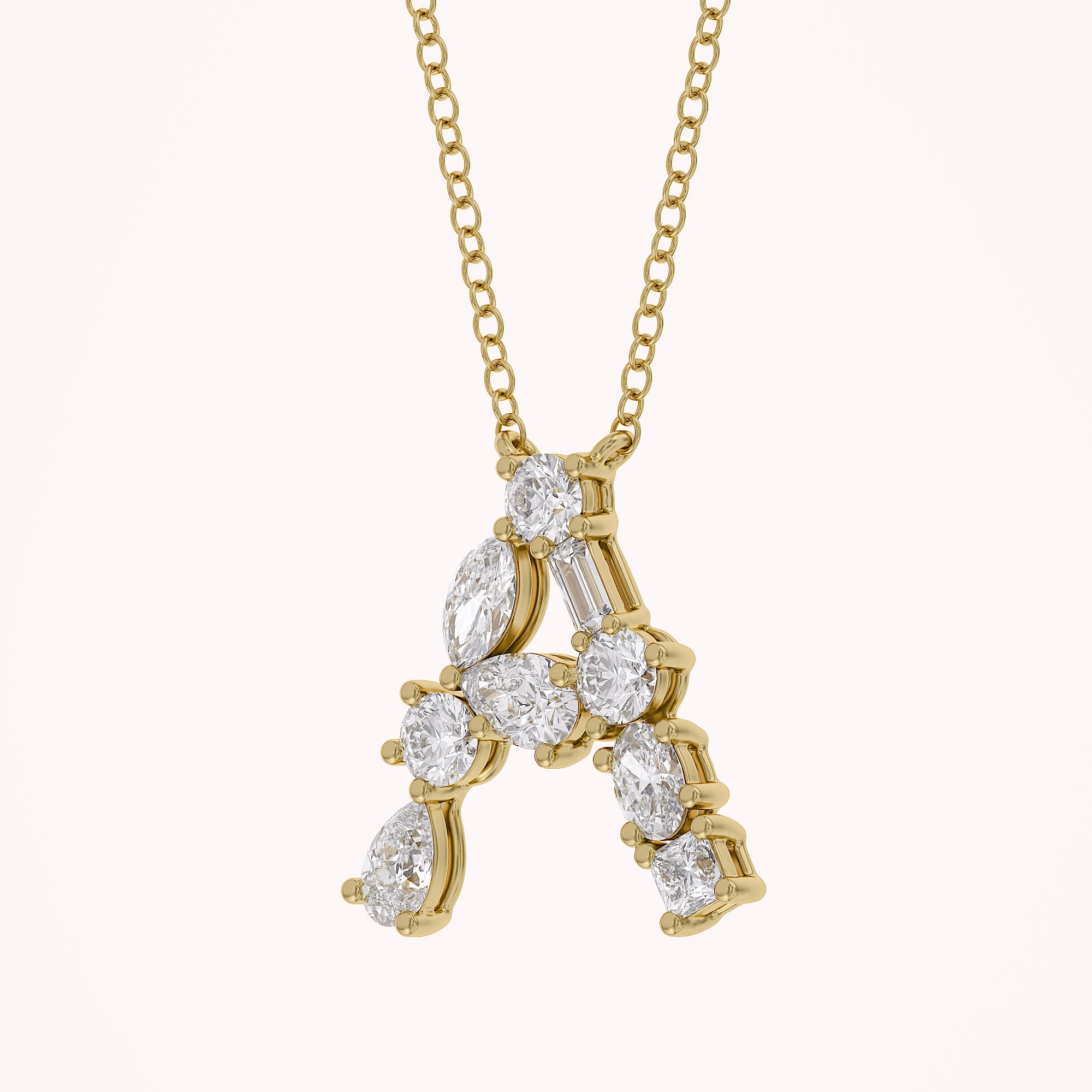 Initial Letter Pendant Necklace Multi Shape Lab Created Moissanite Diamond