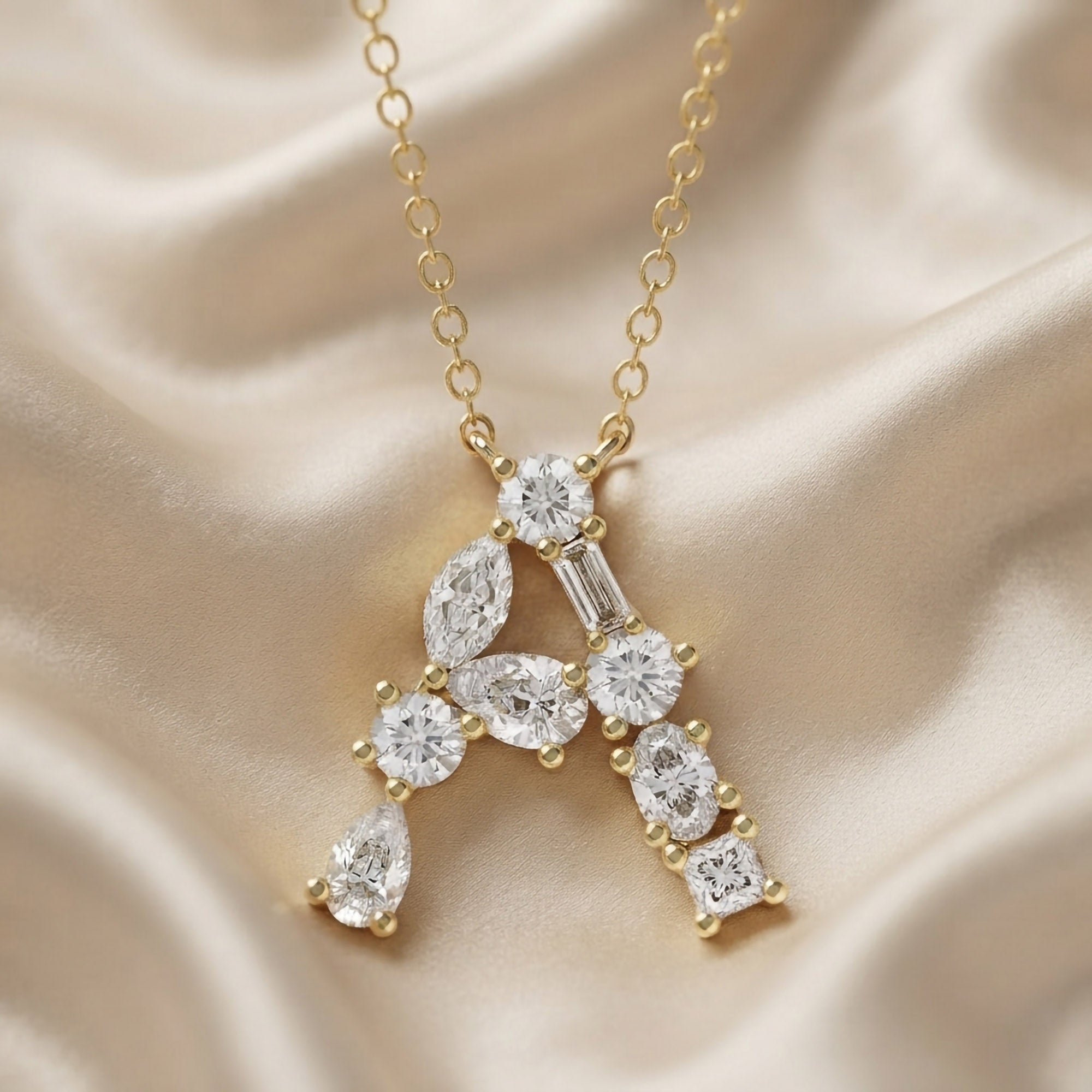 Initial Letter Pendant Necklace Multi Shape Lab Created Moissanite Diamond