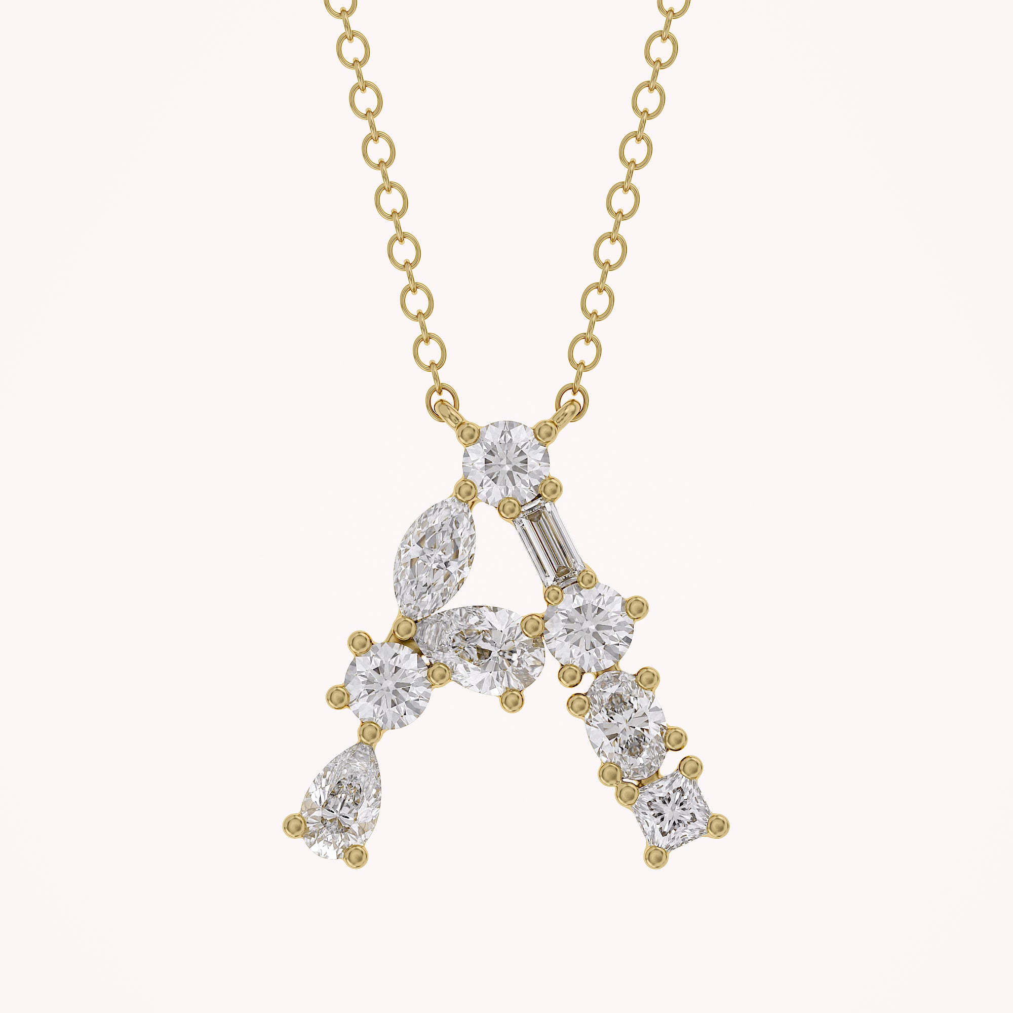 Initial Letter Pendant Necklace Multi Shape Lab Created Moissanite Diamond