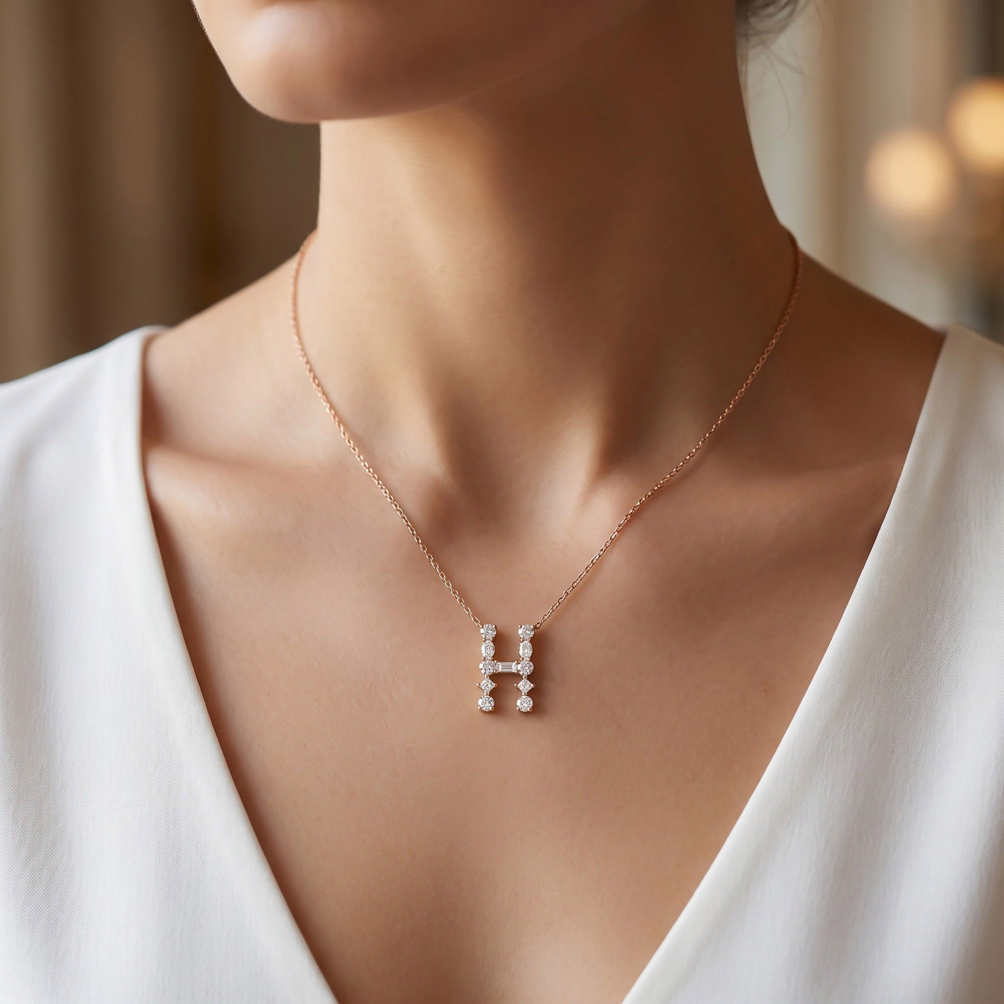 Initial Letter Pendant Necklace Multi Shape Lab Created Moissanite Diamond