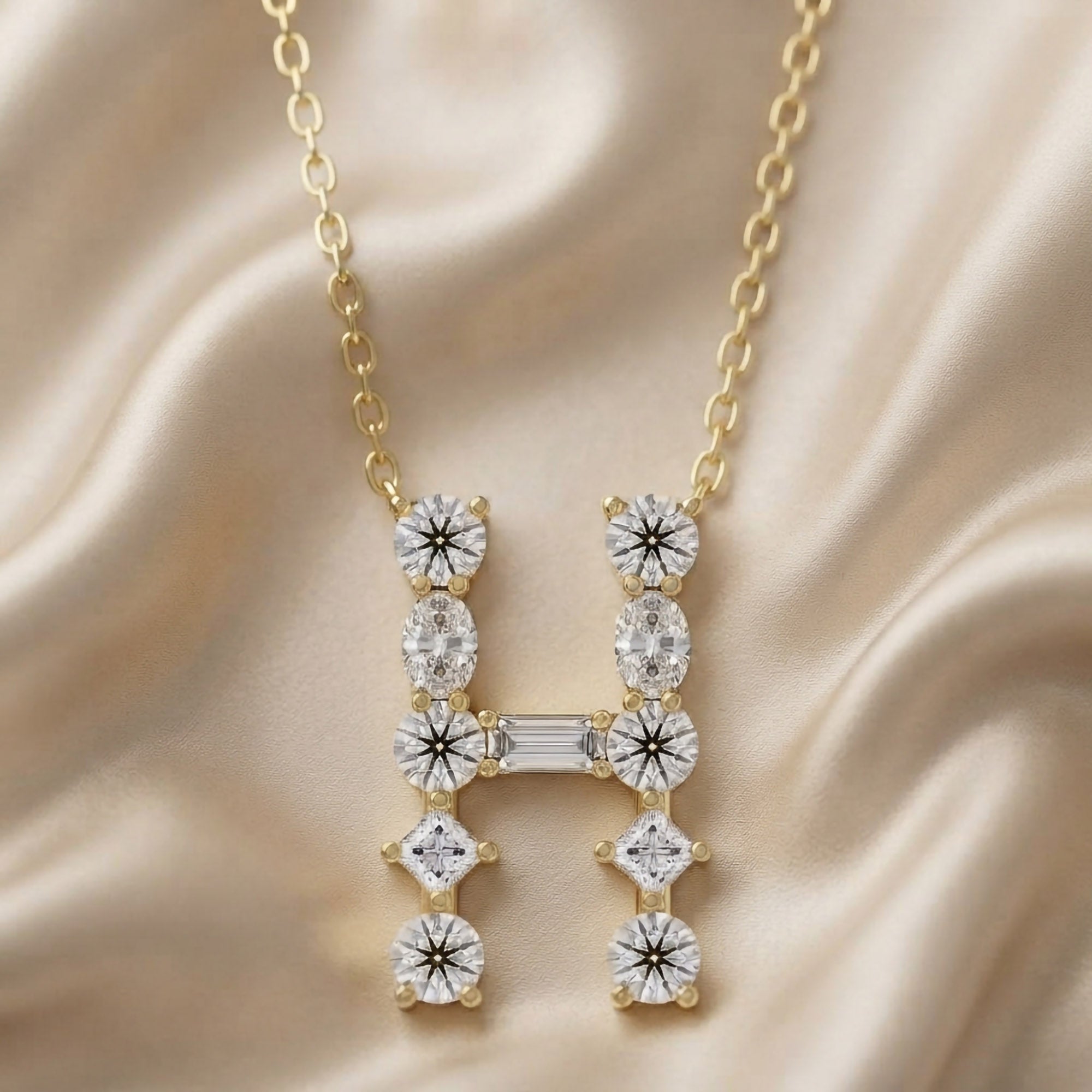 Initial Letter Pendant Necklace Multi Shape Lab Created Moissanite Diamond
