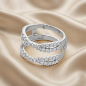 Round Cut White Cubic Zirconia Double Infinity Wedding Ring Guard Enhancer in 925 Sterling Silver
