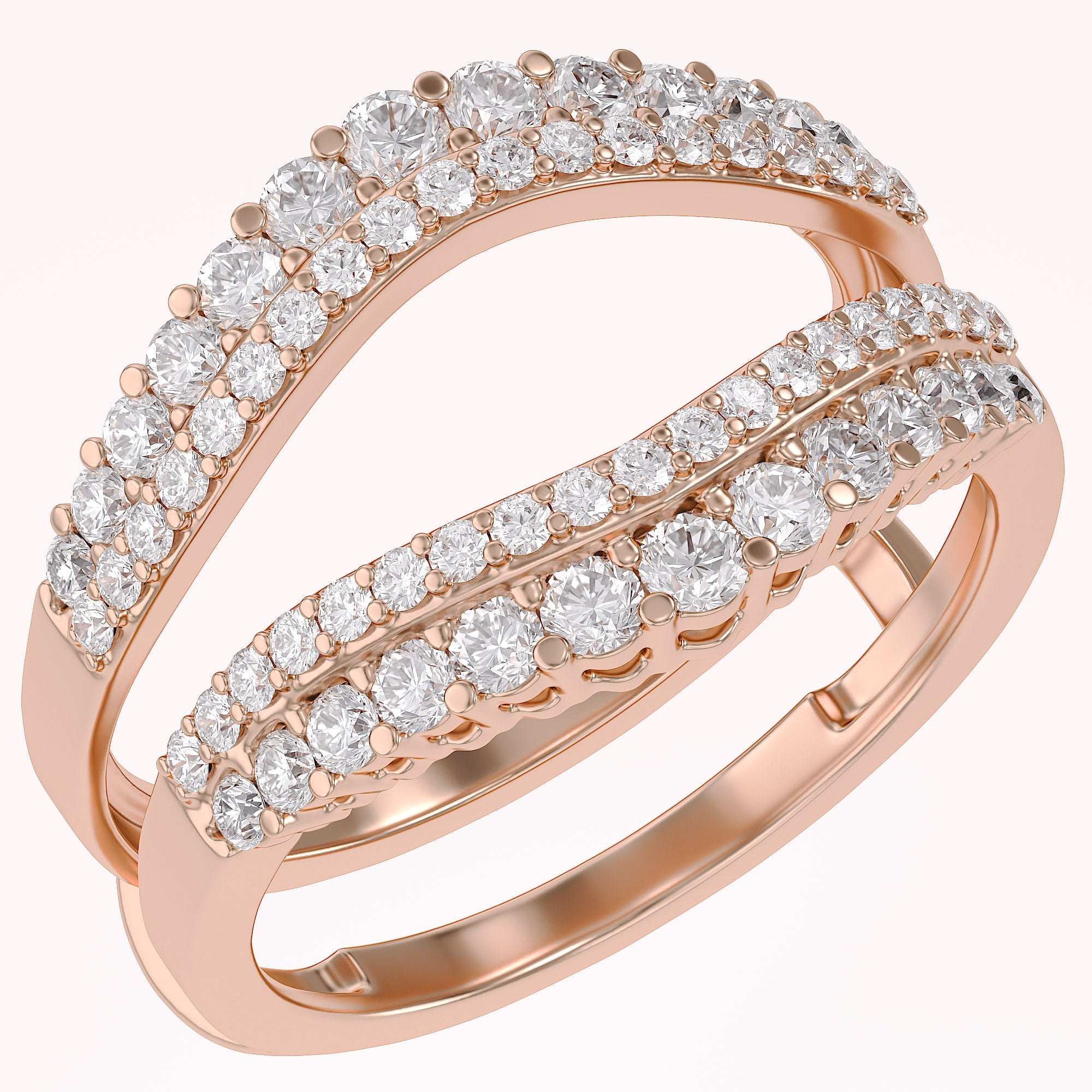 1 Ct Round Double Row Pave Set Curved Enhancer Guard Ring Gift For Her