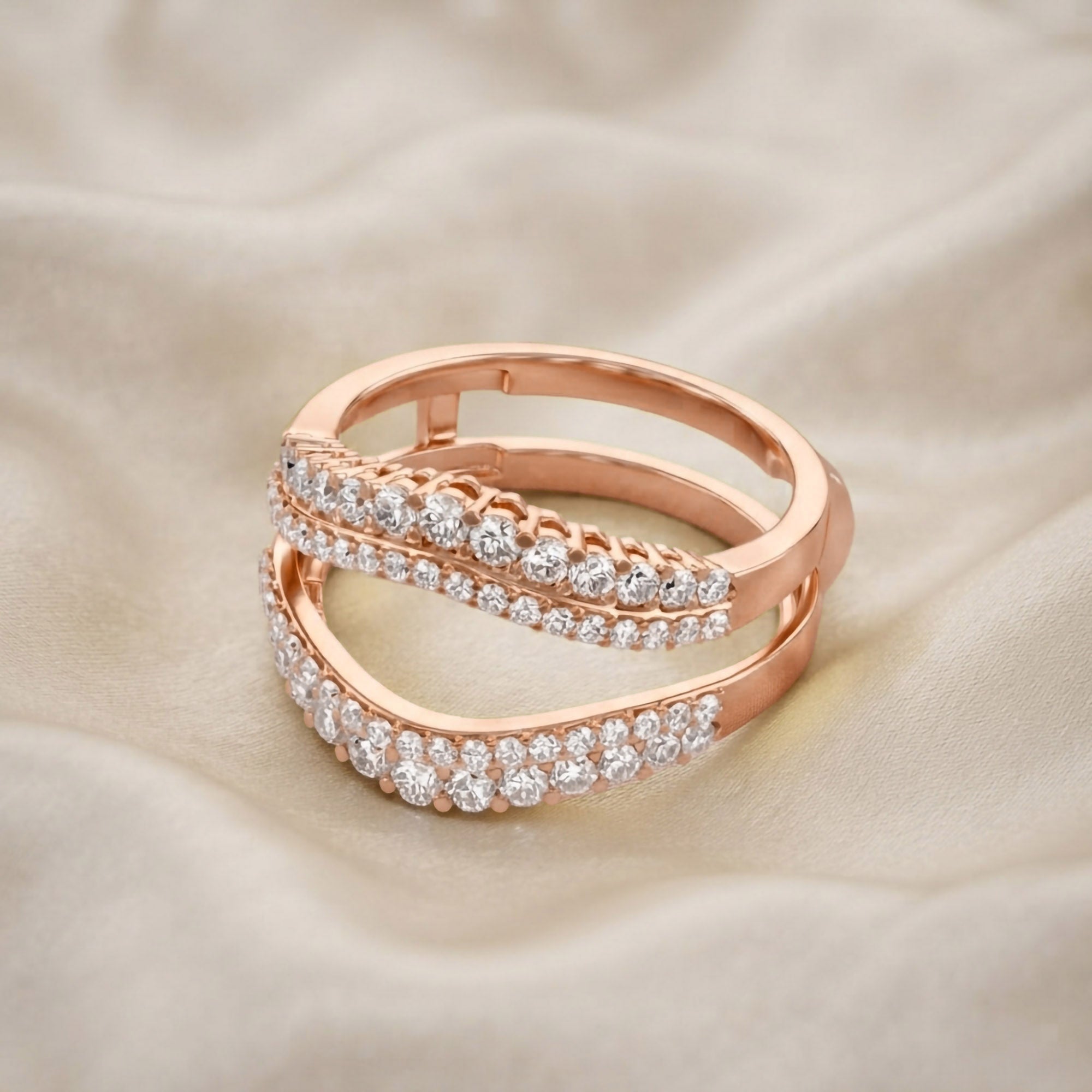 1 Ct Round Double Row Pave Set Curved Enhancer Guard Ring Gift For Her