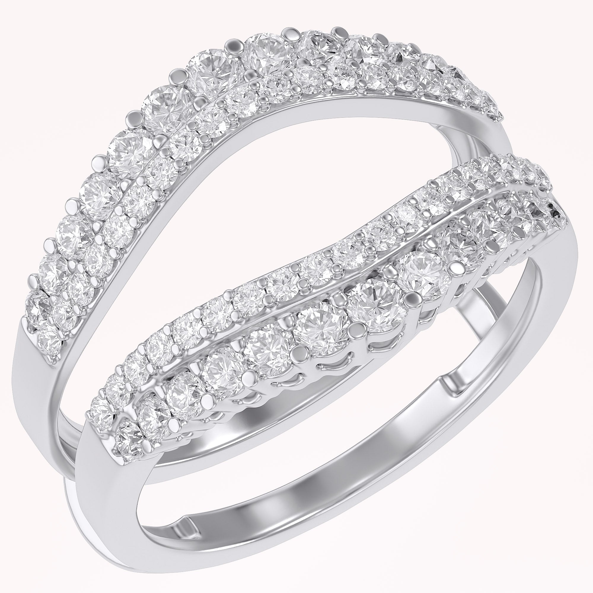 1 Ct Round Double Row Pave Set Curved Enhancer Guard Ring Gift For Her