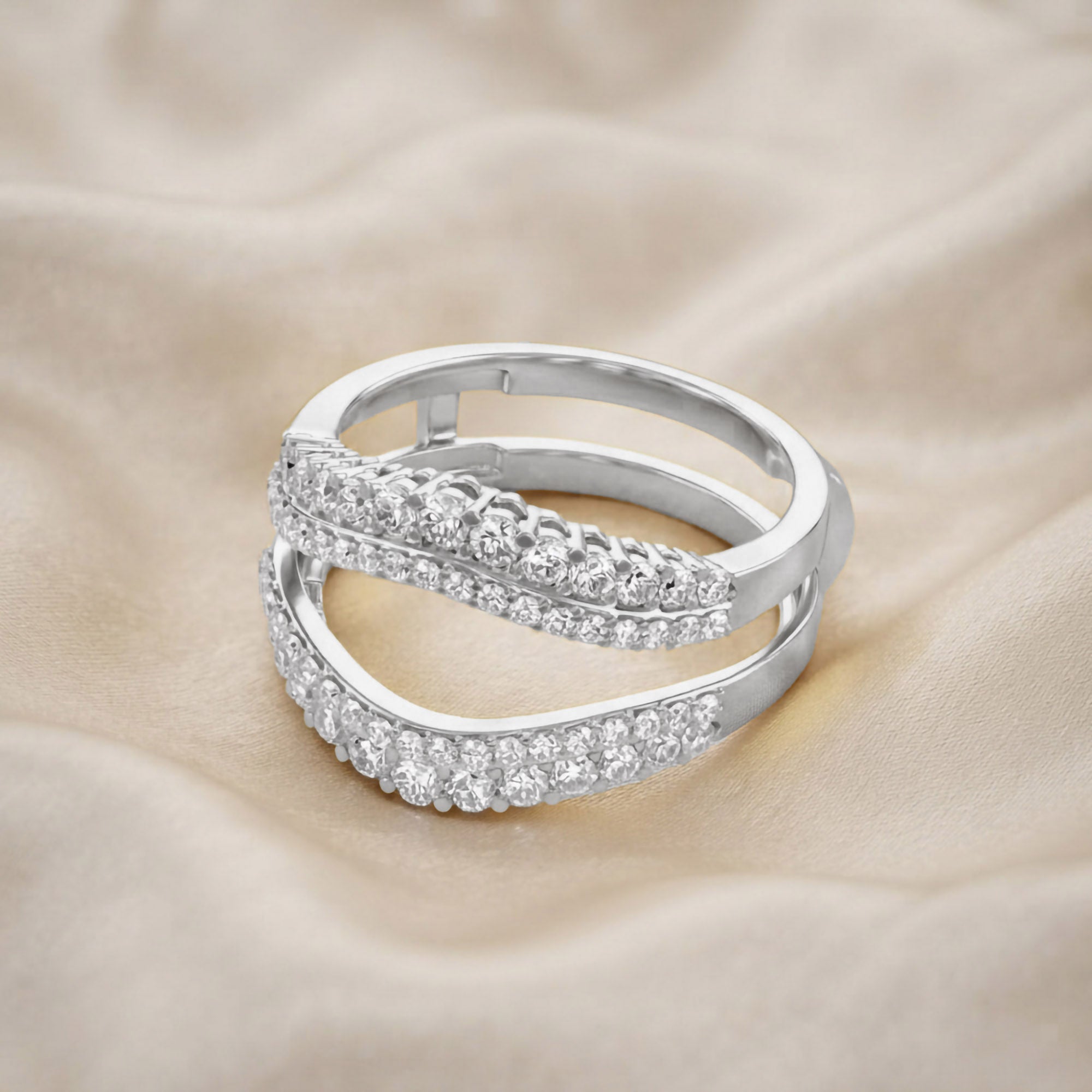 1 Ct Round Double Row Pave Set Curved Enhancer Guard Ring Gift For Her