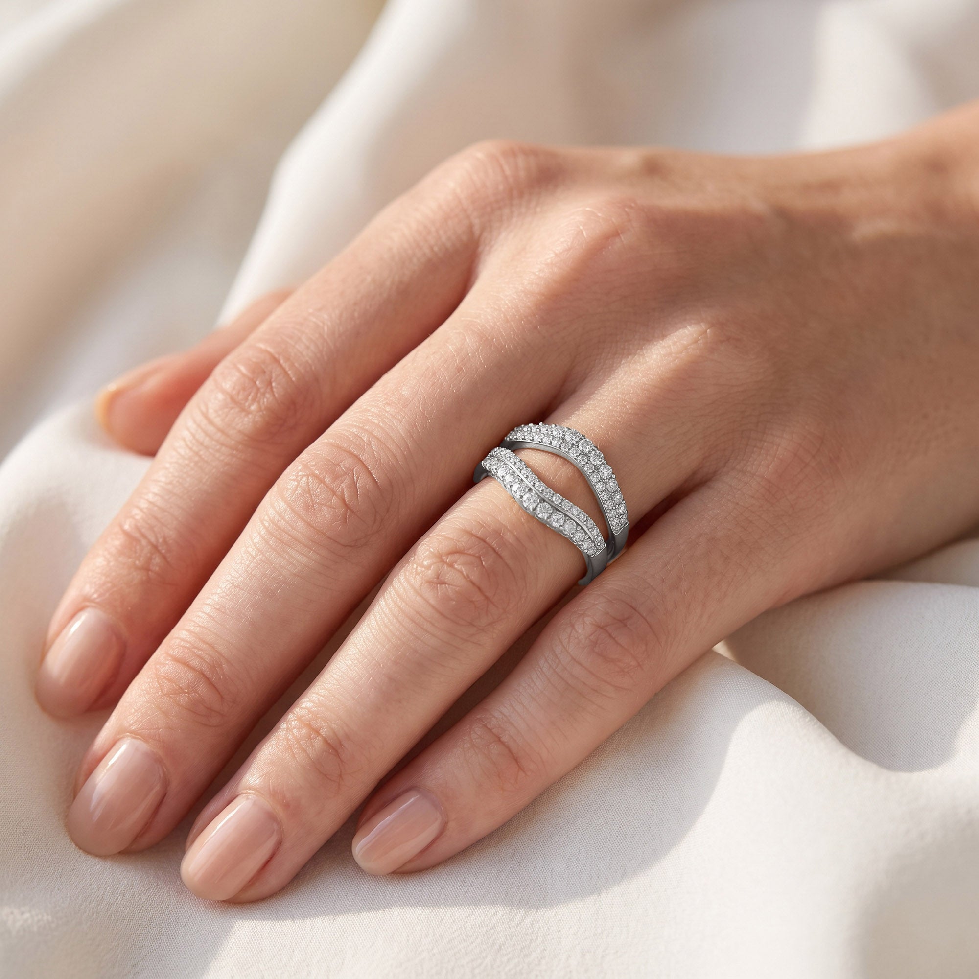 1 Ct Round Double Row Pave Set Curved Enhancer Guard Ring Gift For Her