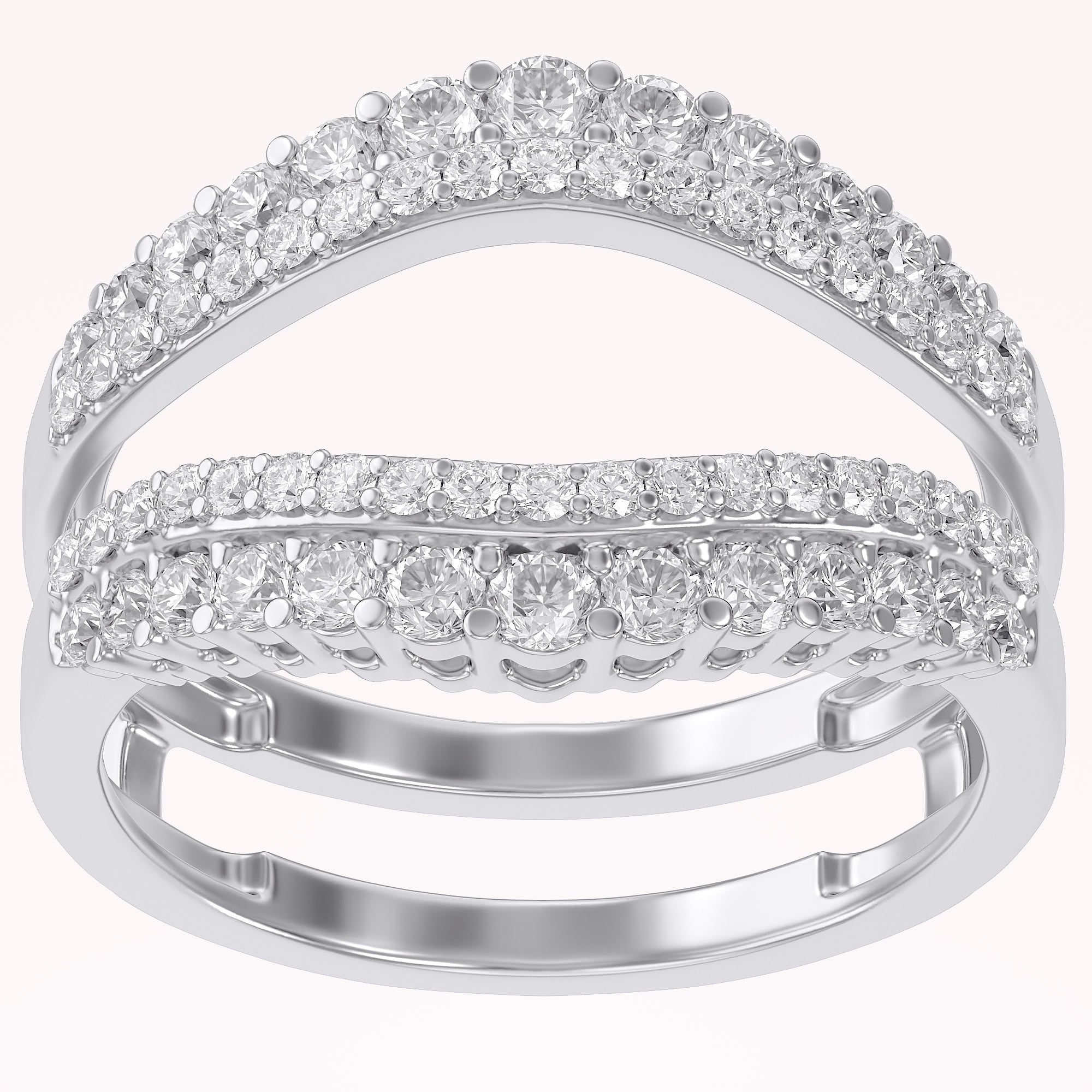 1 ct. t.w Round Lab Created Moissanite Diamond Double Row Pave Set Curved Enhancer Guard Ring In 14K Gold Over Sterling Silver Jewelry (1.00 Cttw), Valentine's Day Gift For Her