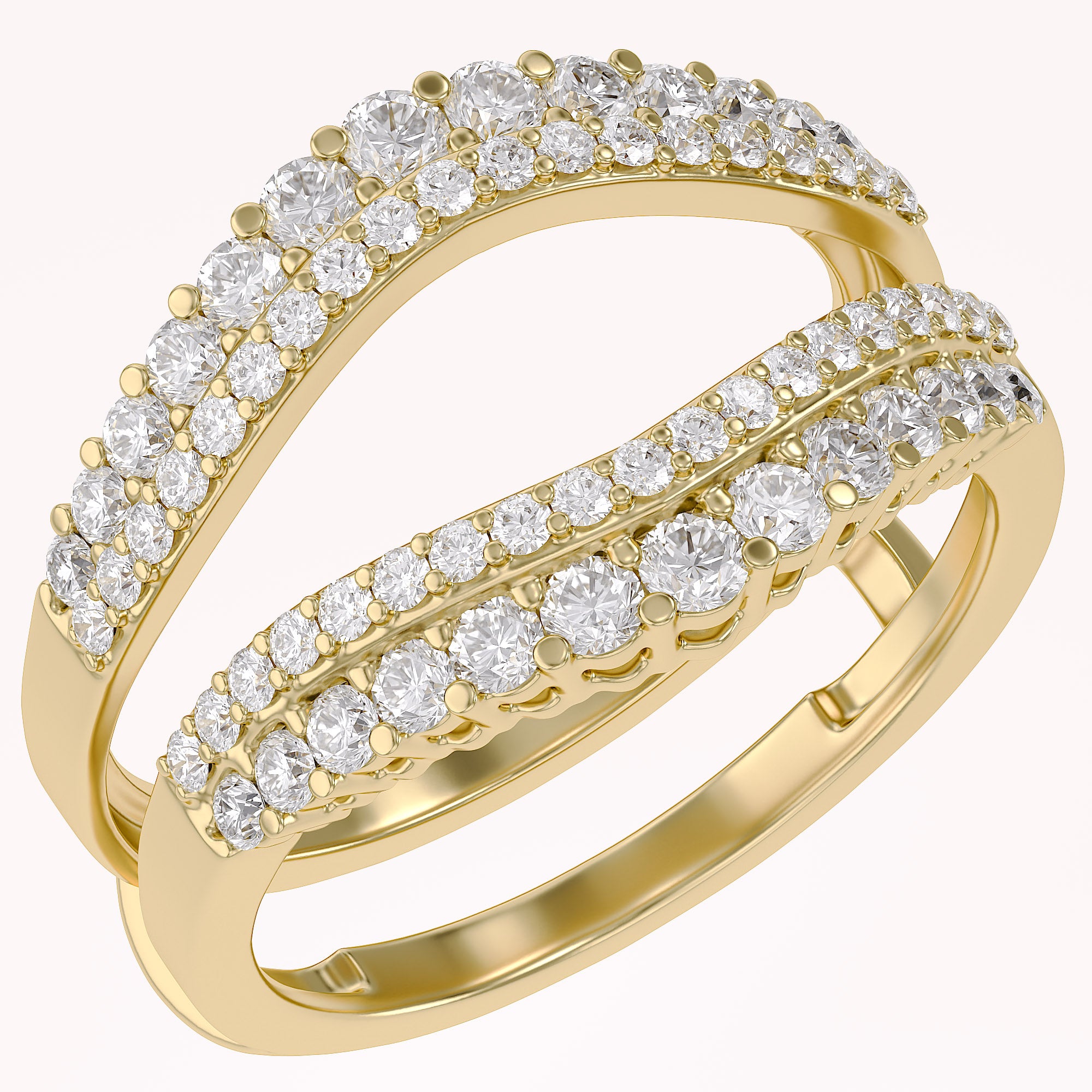 1 Ct Round Double Row Pave Set Curved Enhancer Guard Ring Gift For Her