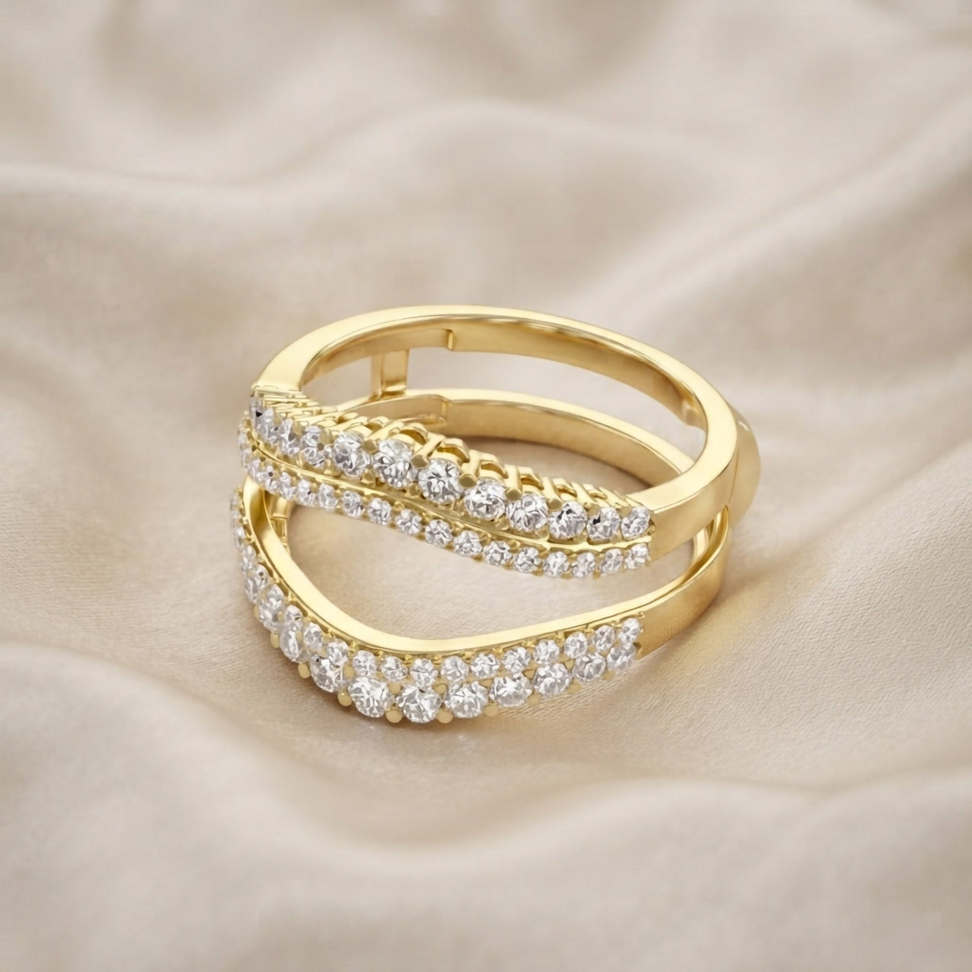 1 Ct Round Double Row Pave Set Curved Enhancer Guard Ring Gift For Her