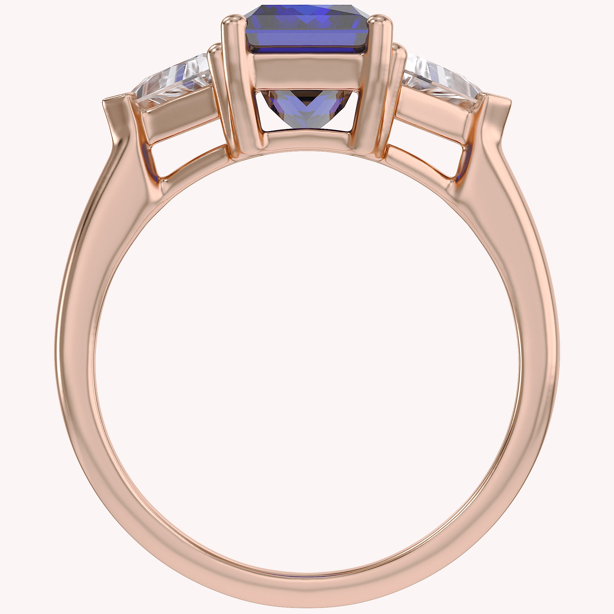 Emerald Cut Simulated Blue Sapphire with White Topaz Statement Promise Ring