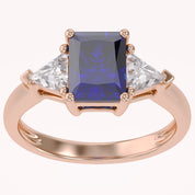 Emerald Cut Simulated Blue Sapphire with White Topaz Statement Promise Ring