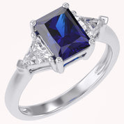 Emerald Cut Simulated Blue Sapphire with White Topaz Statement Promise Ring