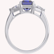 Emerald Cut Simulated Blue Sapphire with White Topaz Statement Promise Ring