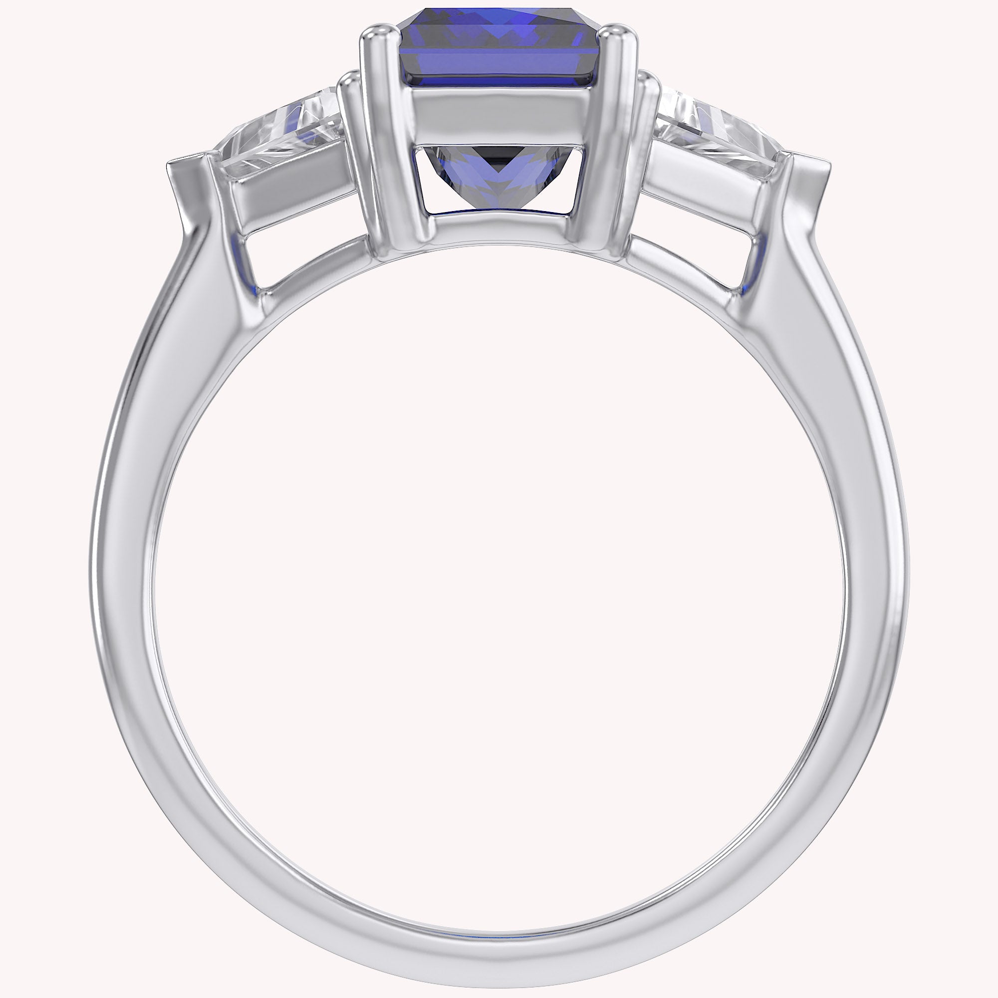 Emerald Cut Simulated Blue Sapphire with White Topaz Statement Promise Ring