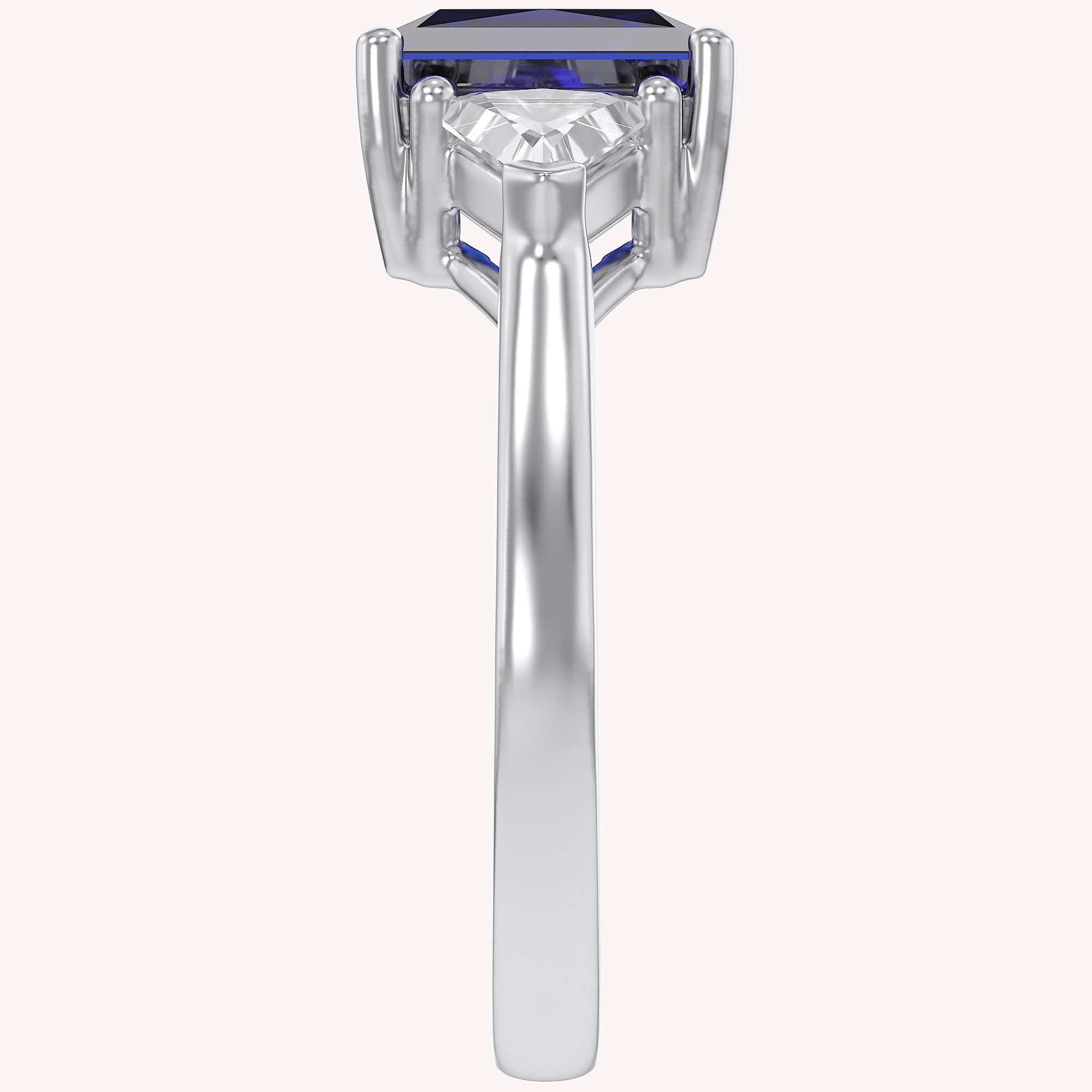 Emerald Cut Simulated Blue Sapphire with White Topaz Statement Promise Ring