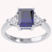Emerald Cut Simulated Blue Sapphire with White Topaz Statement Promise Ring