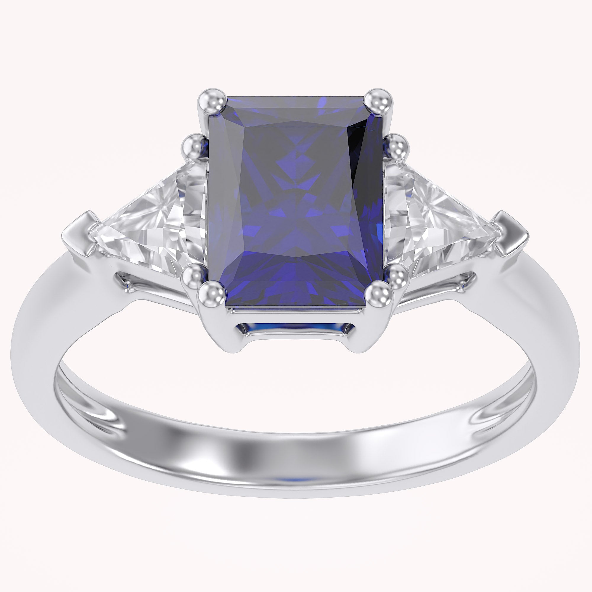 Emerald Cut Simulated Blue Sapphire with White Topaz Statement Promise Ring