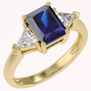 Emerald Cut Simulated Blue Sapphire with White Topaz Statement Promise Ring