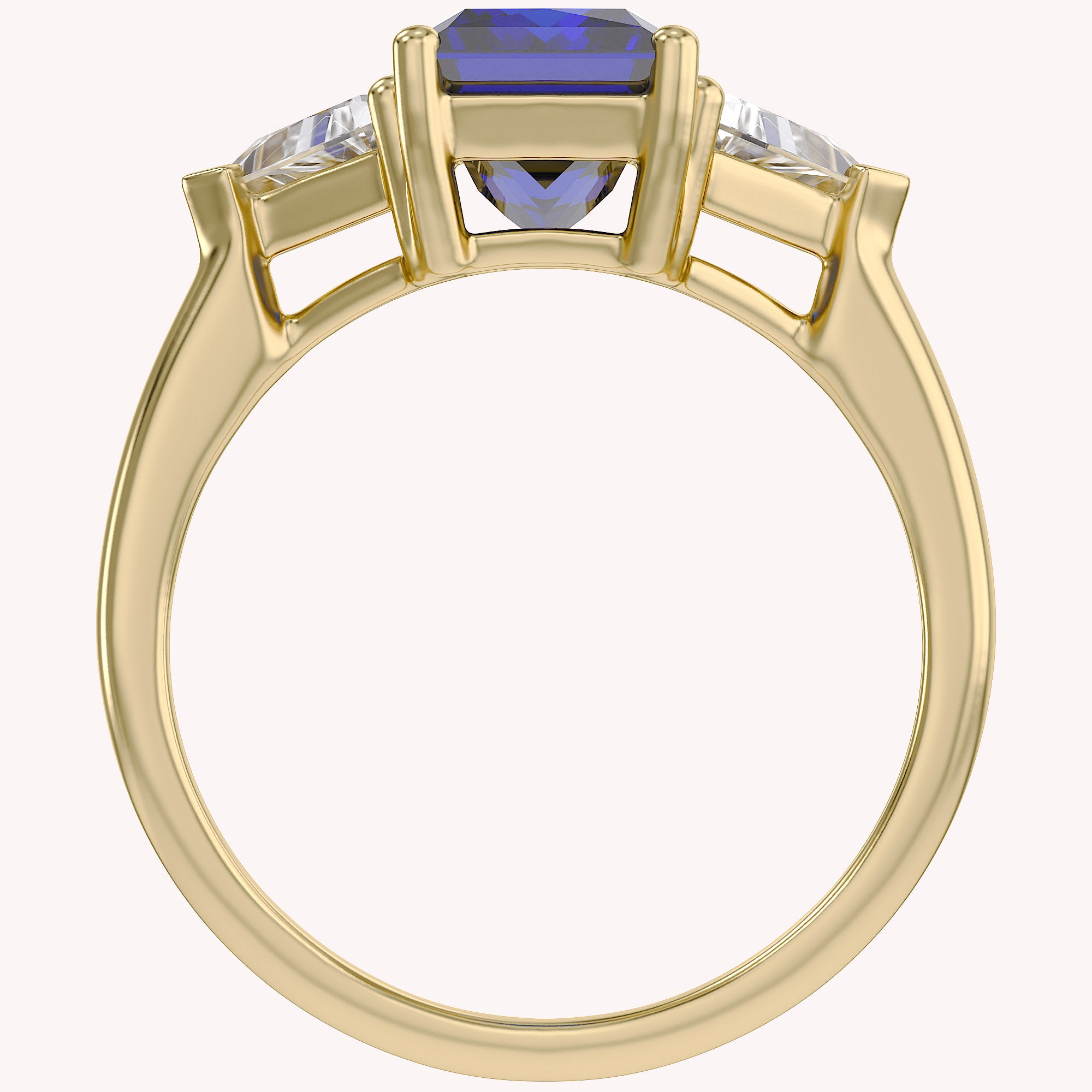 Emerald Cut Simulated Blue Sapphire with White Topaz Statement Promise Ring