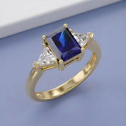 Emerald Cut Simulated Blue Sapphire with White Topaz Statement Promise Ring
