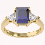 Emerald Cut Simulated Blue Sapphire with White Topaz Statement Promise Ring