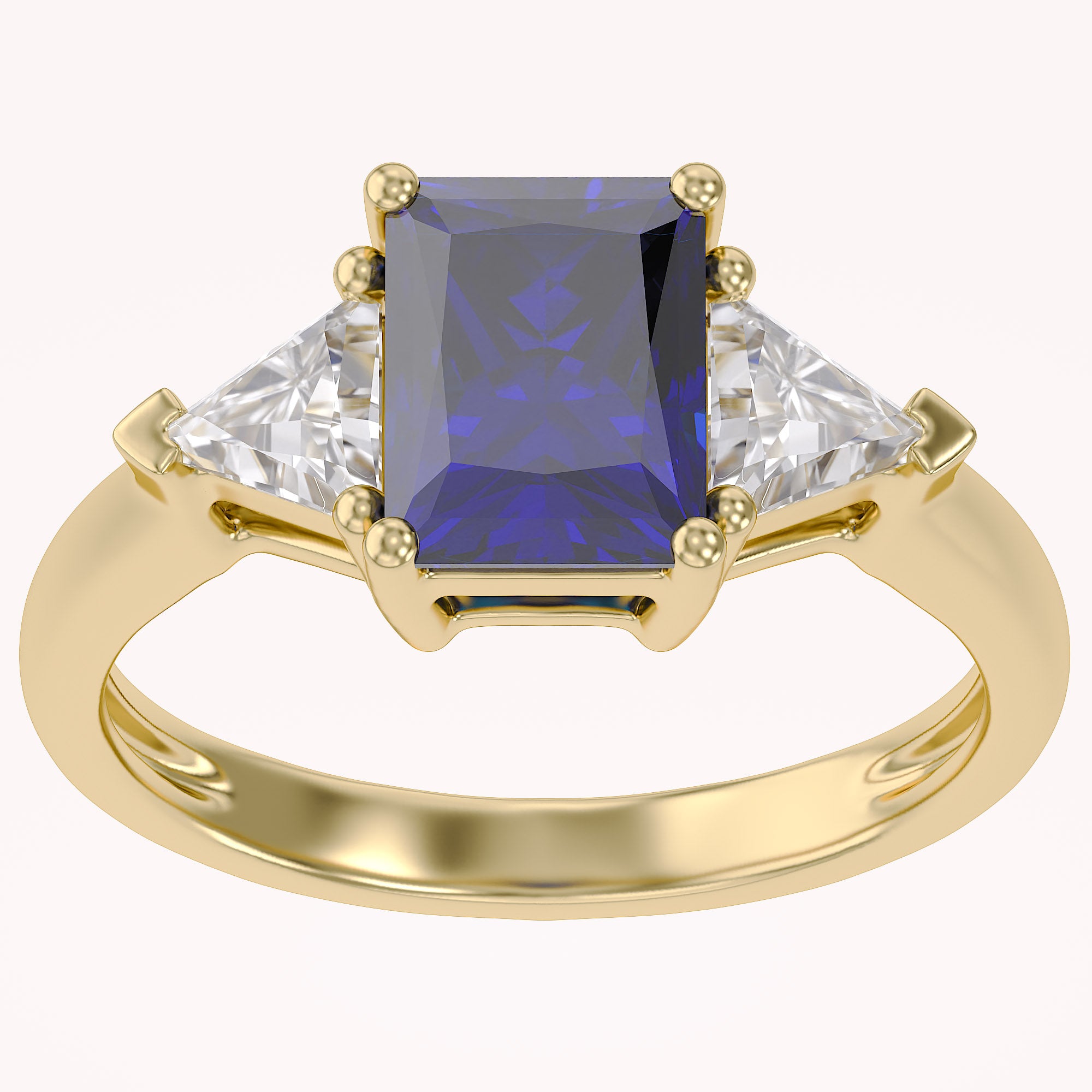 Emerald Cut Simulated Blue Sapphire with White Topaz Statement Promise Ring