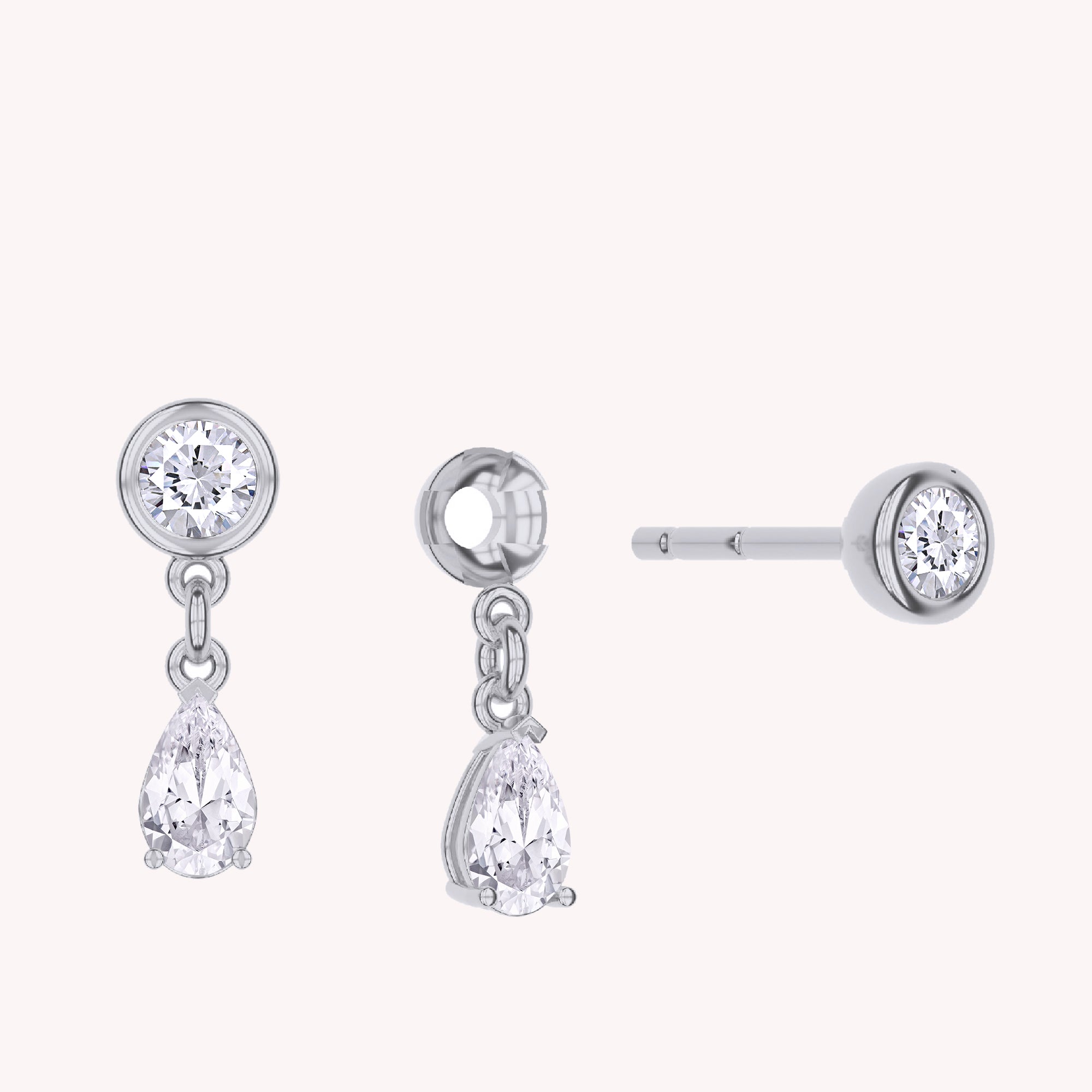White Cubic Zirconia Stud Drop Earrings