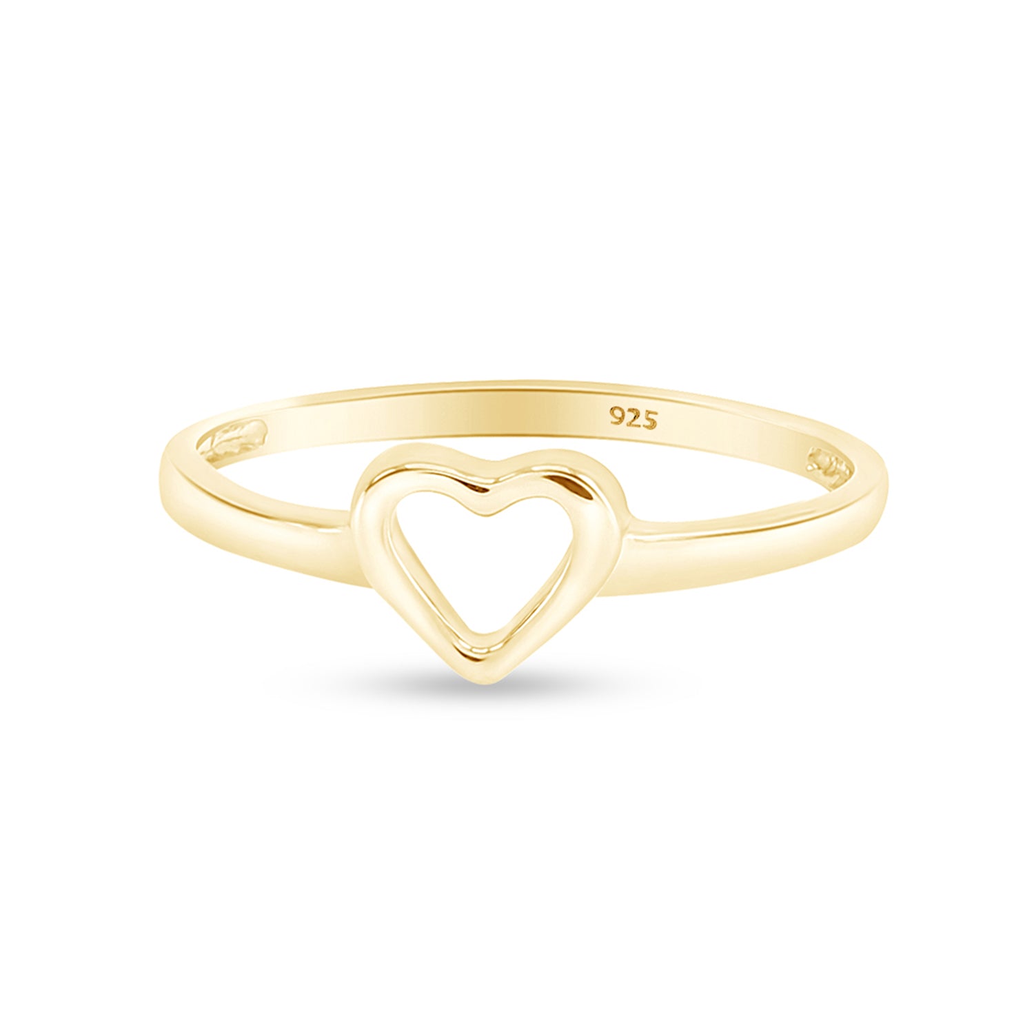 Open Heart Promise Ring for Women, 14K Gold Over 925 Sterling Silver Dainty Minimalist Stackable Ring