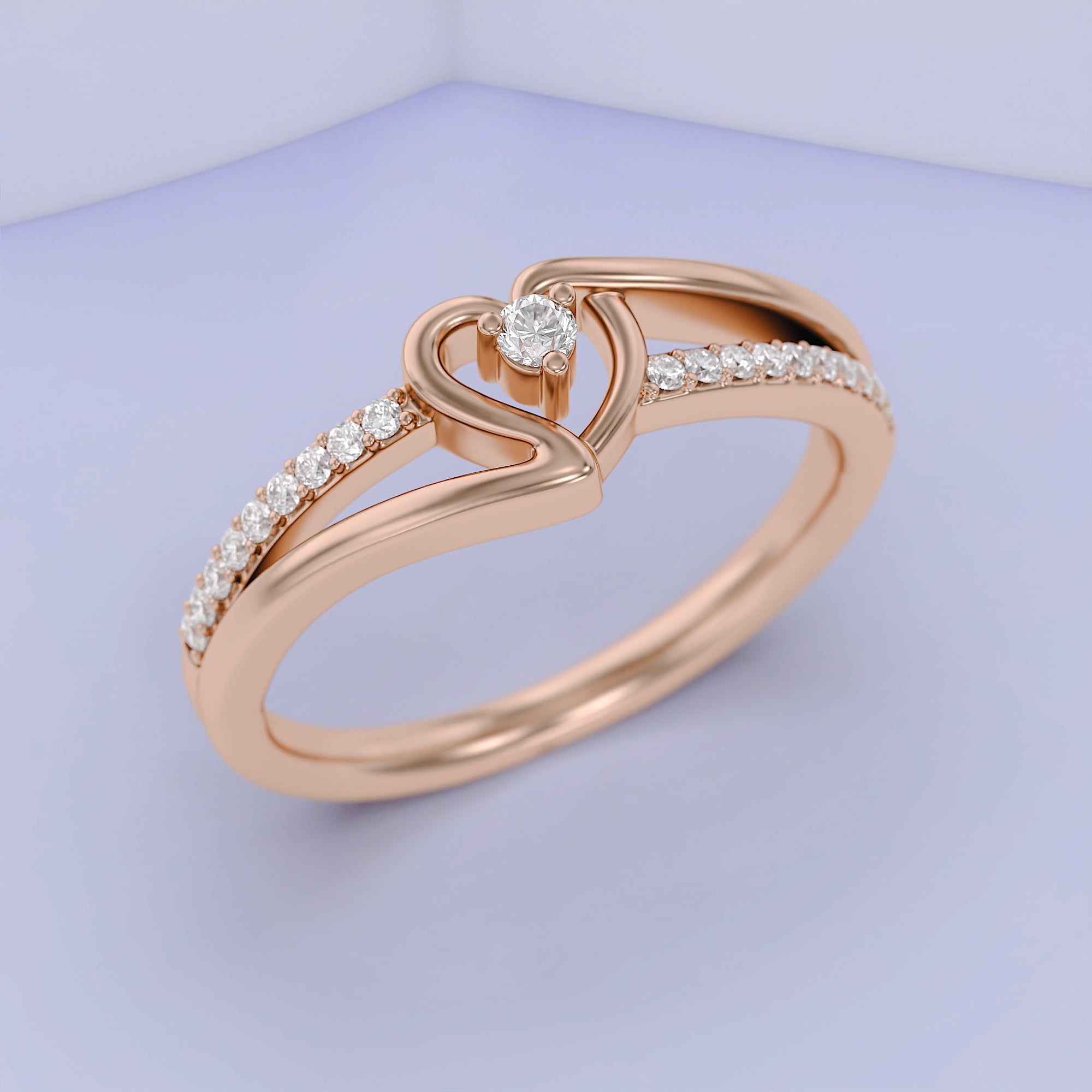 1/10 Carat CT Round White Natural Diamond Bypass Heart Promise Ring 14k Gold Over Sterling Silver Gift for Her