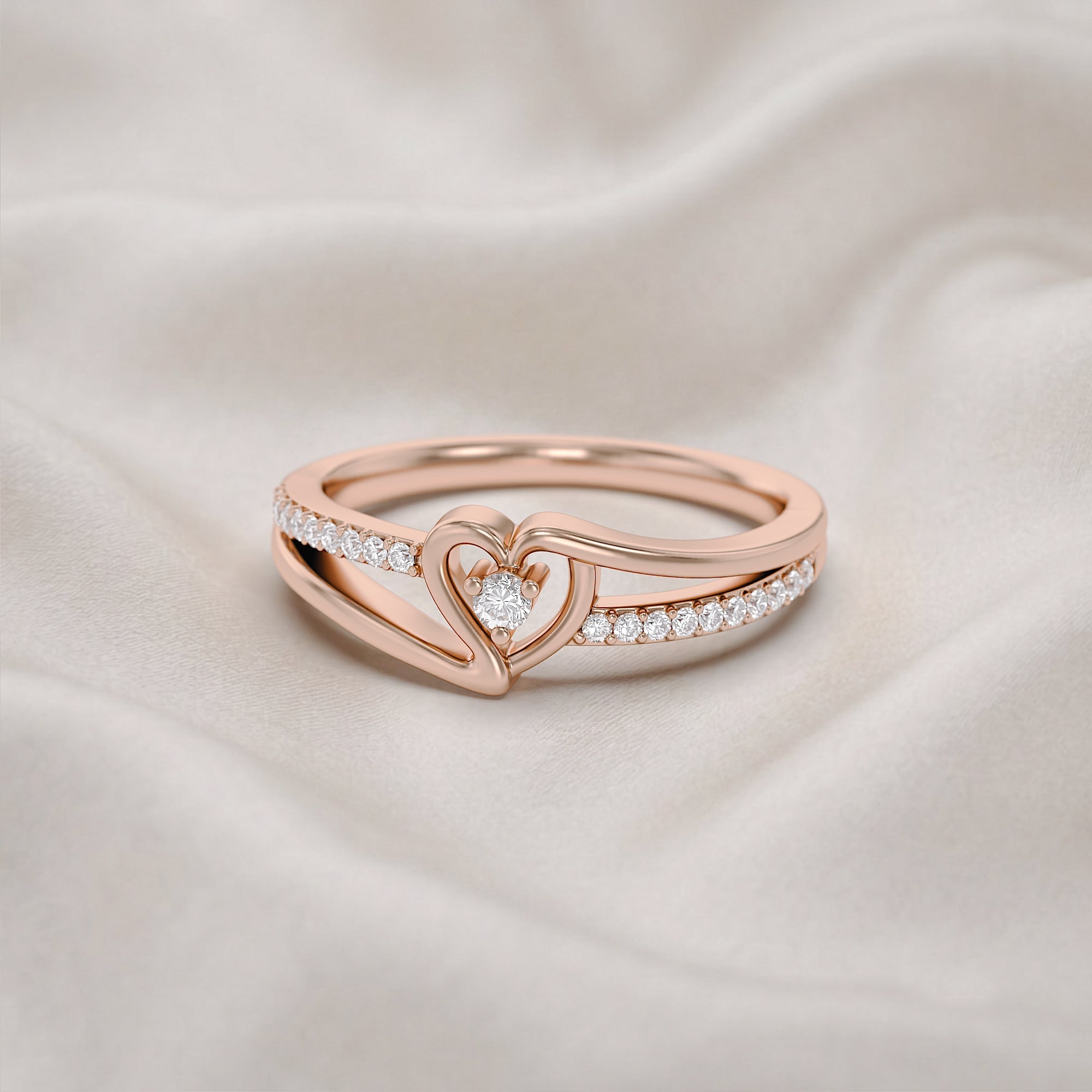 1/10 Carat CT Round White Natural Diamond Bypass Heart Promise Ring 14k Gold Over Sterling Silver Gift for Her