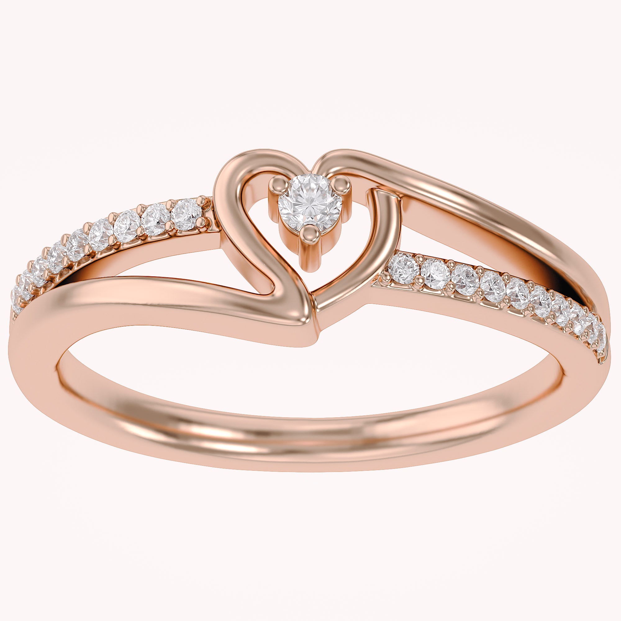 1/10 Carat CT Round White Natural Diamond Bypass Heart Promise Ring 14k Gold Over Sterling Silver Gift for Her