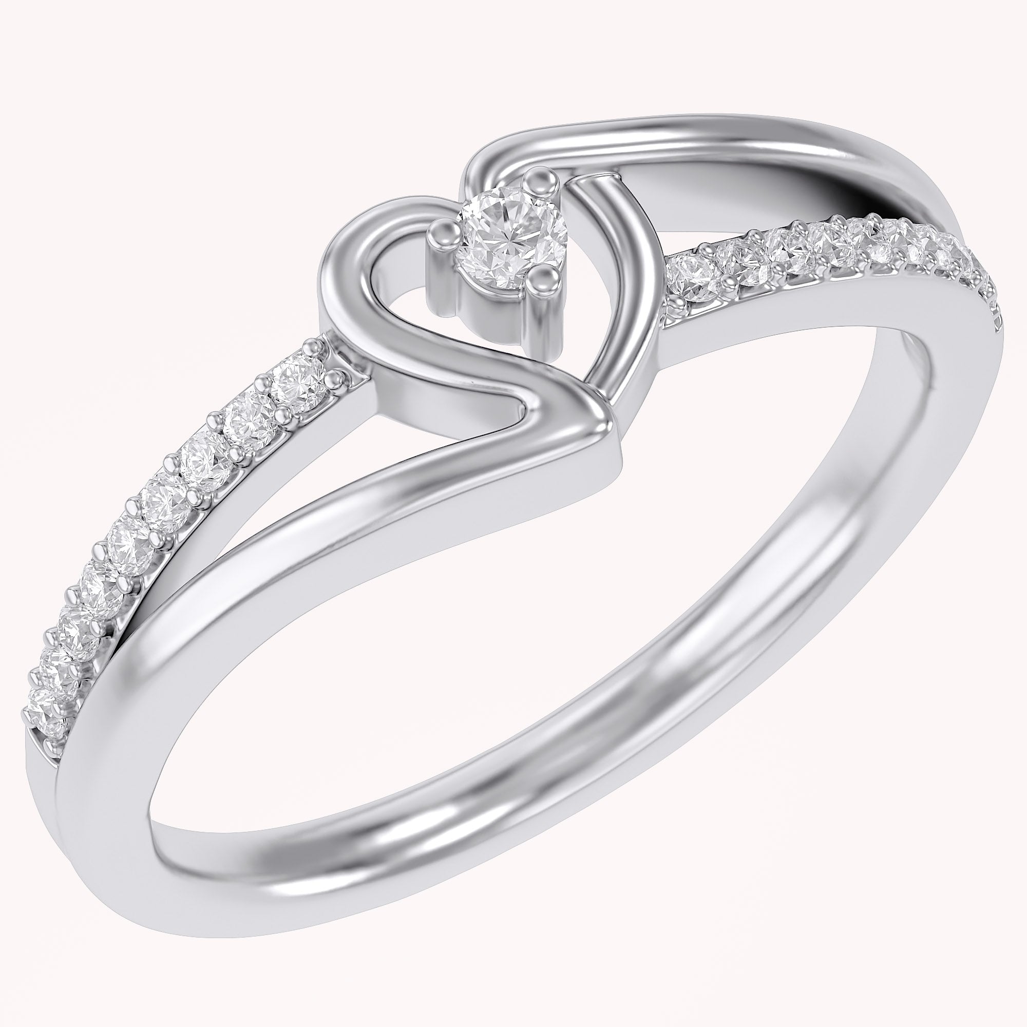 1/10 Carat CT Round White Natural Diamond Bypass Heart Promise Ring 14k Gold Over Sterling Silver Gift for Her