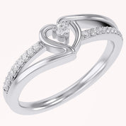 1/10 Carat CT Round White Lab Created Moissanite Bypass Heart Promise Ring 14k Gold Over Sterling Silver Gifts for Her