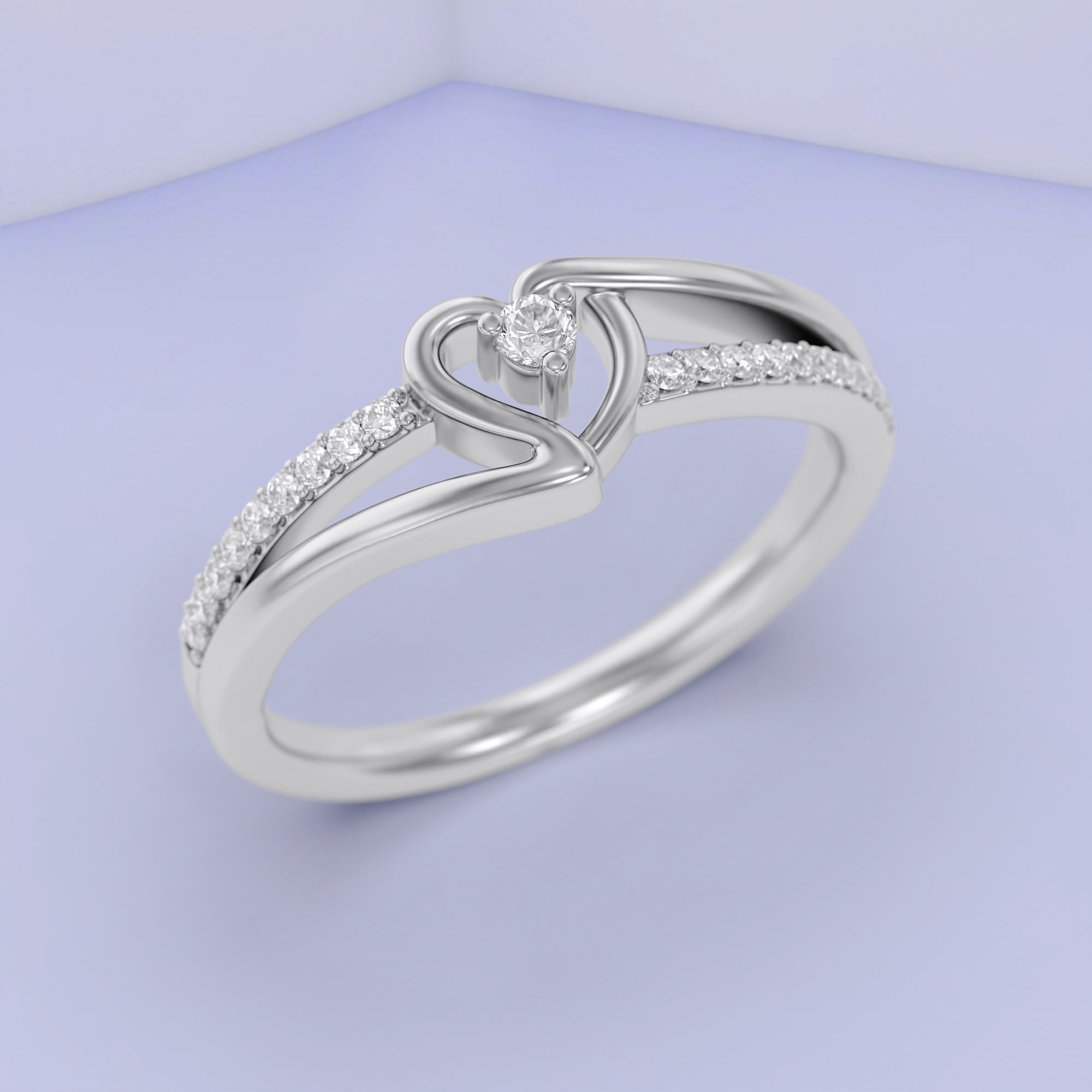 1/10 Carat CT Round White Natural Diamond Bypass Heart Promise Ring 14k Gold Over Sterling Silver Gift for Her