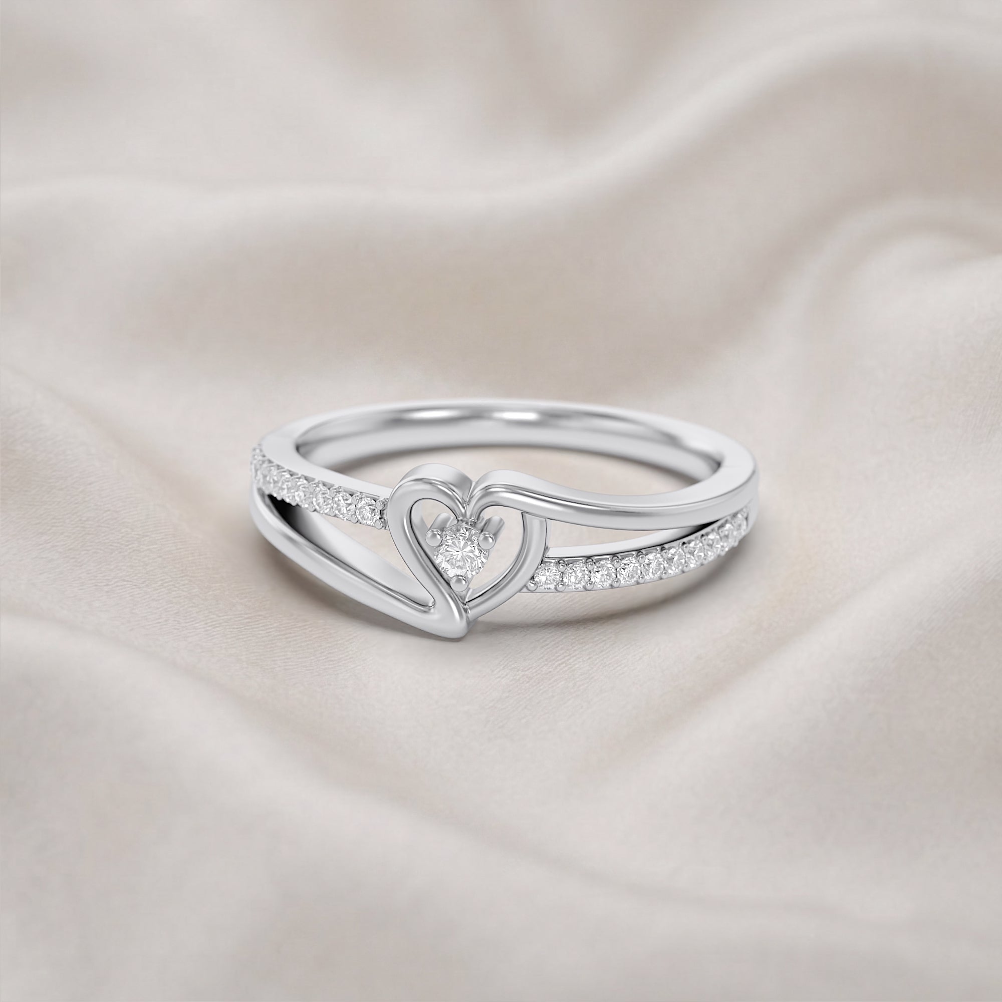 1/10 Carat CT Round White Natural Diamond Bypass Heart Promise Ring 14k Gold Over Sterling Silver Gift for Her