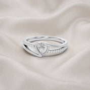 1/10 Carat CT Round White Lab Created Moissanite Bypass Heart Promise Ring 14k Gold Over Sterling Silver Gifts for Her