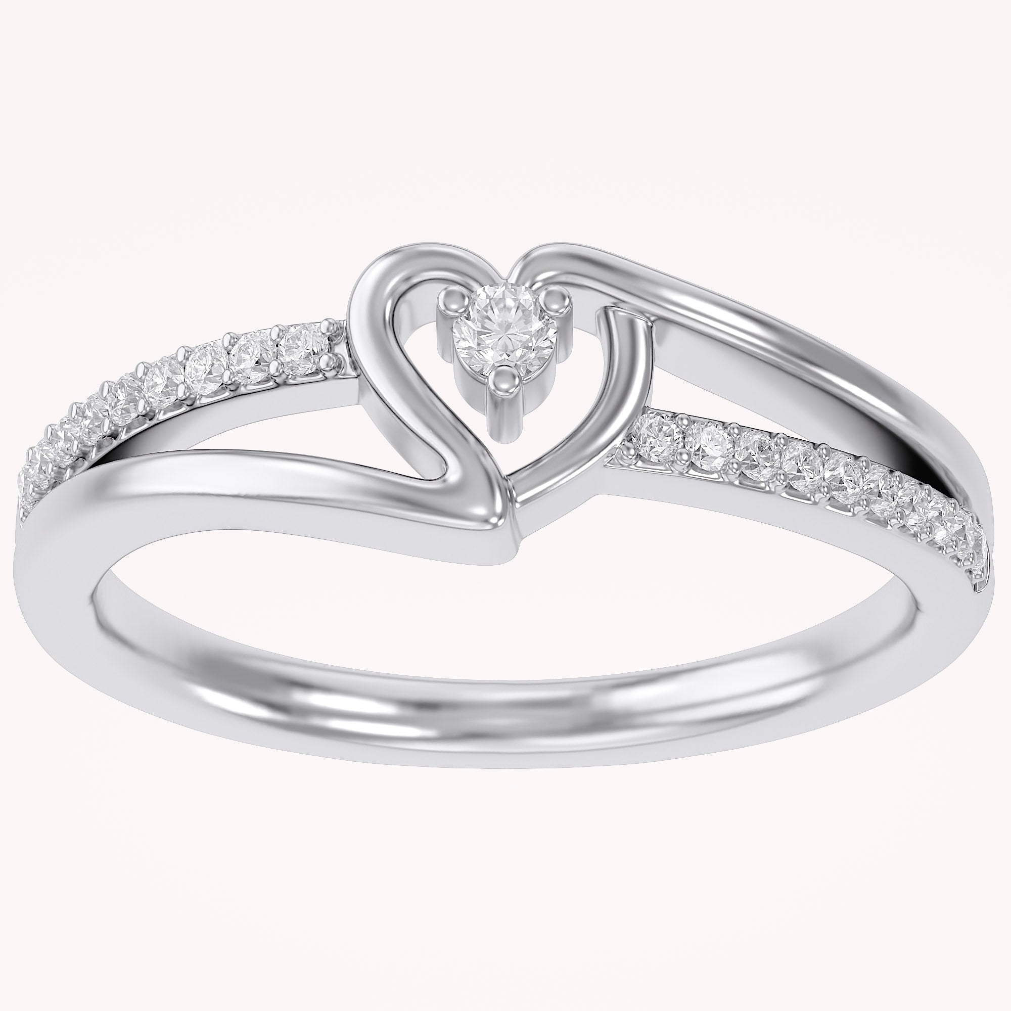 1/10 Carat CT Round White Natural Diamond Bypass Heart Promise Ring 14k Gold Over Sterling Silver Gift for Her
