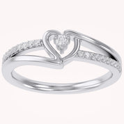 1/10 Carat CT Round White Lab Created Moissanite Bypass Heart Promise Ring 14k Gold Over Sterling Silver Gifts for Her