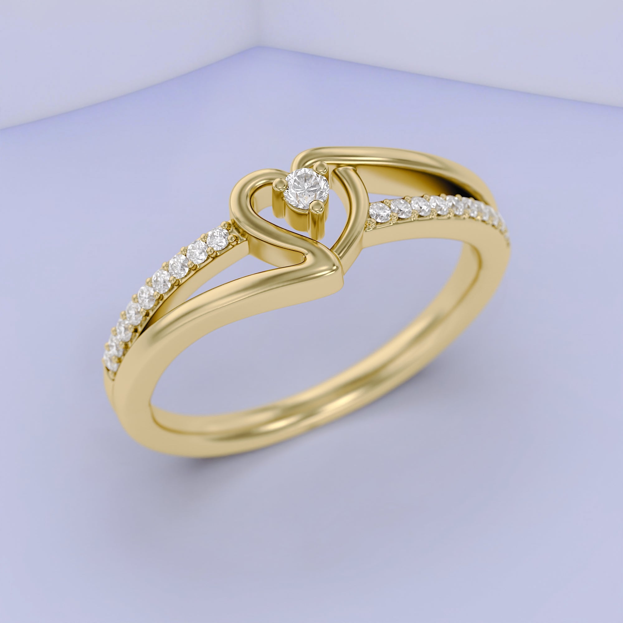 1/10 Carat CT Round White Natural Diamond Bypass Heart Promise Ring 14k Gold Over Sterling Silver Gift for Her
