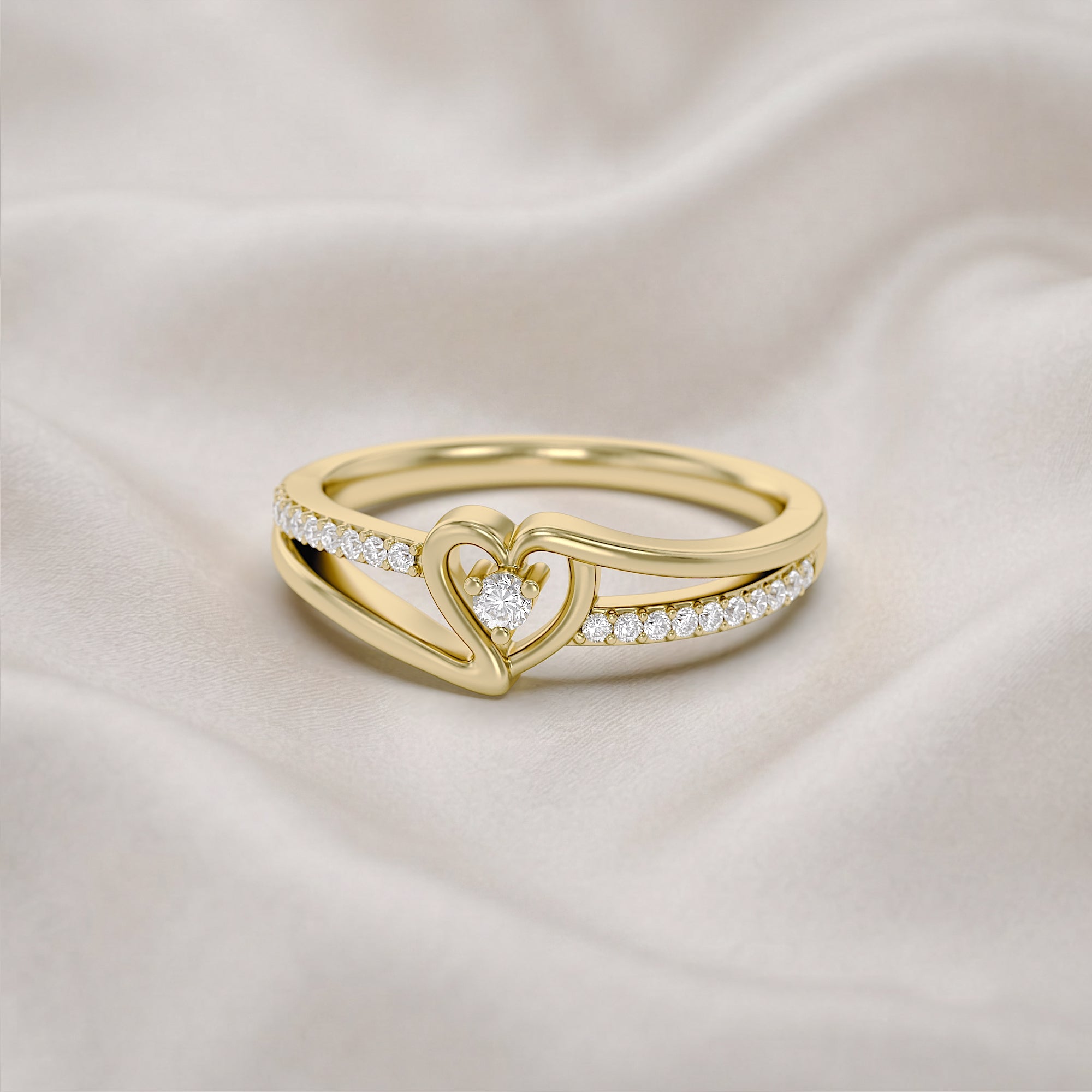1/10 Carat CT Round White Natural Diamond Bypass Heart Promise Ring 14k Gold Over Sterling Silver Gift for Her