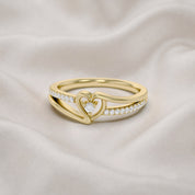 1/10 Carat CT Round White Lab Created Moissanite Bypass Heart Promise Ring 14k Gold Over Sterling Silver Gifts for Her
