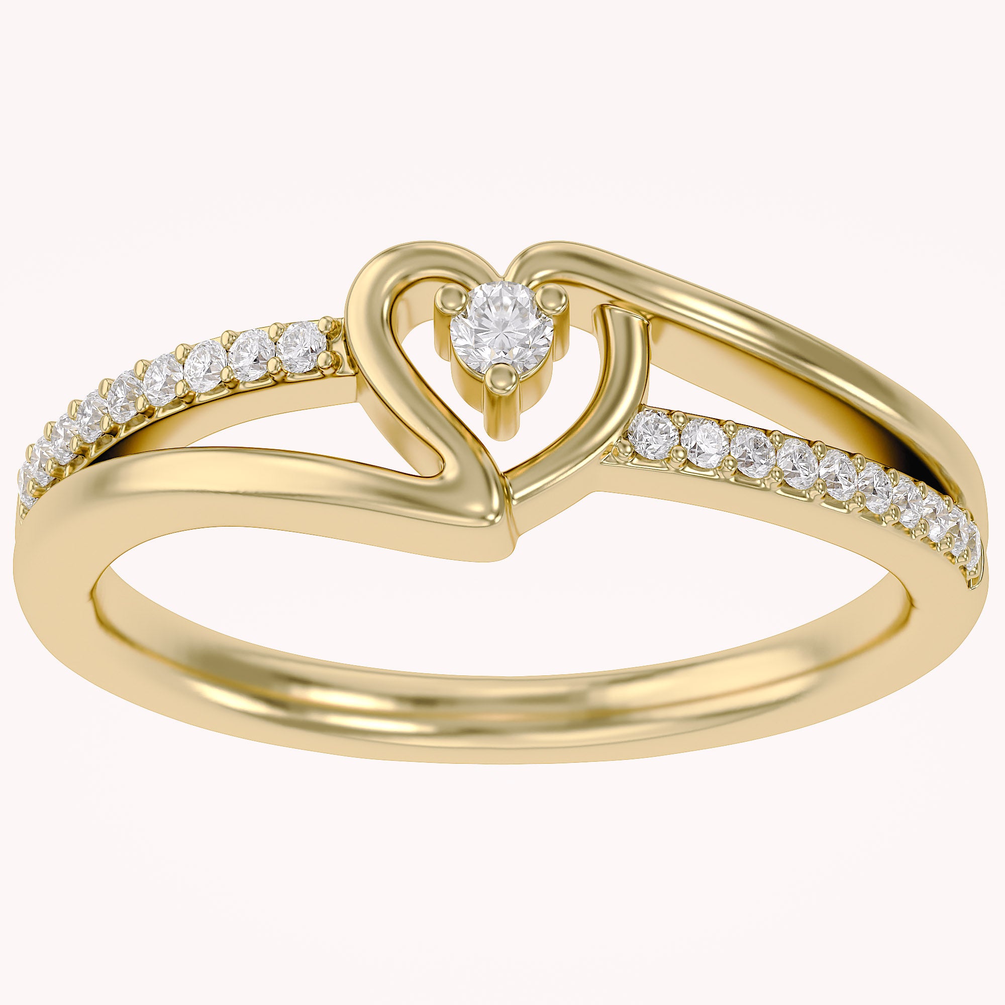 1/10 Carat CT Round White Natural Diamond Bypass Heart Promise Ring 14k Gold Over Sterling Silver Gift for Her