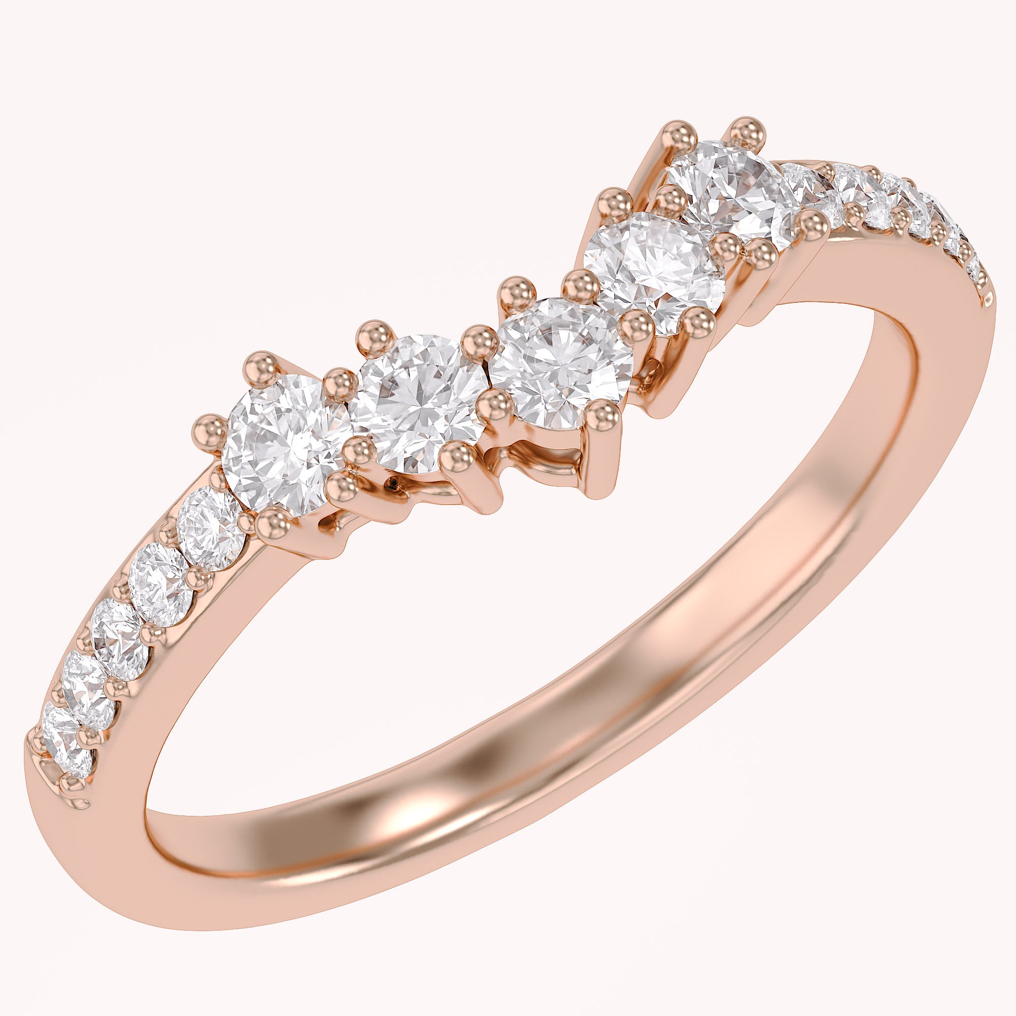 Round Lab Grown Diamond - Curved Chevron Stackable Ring