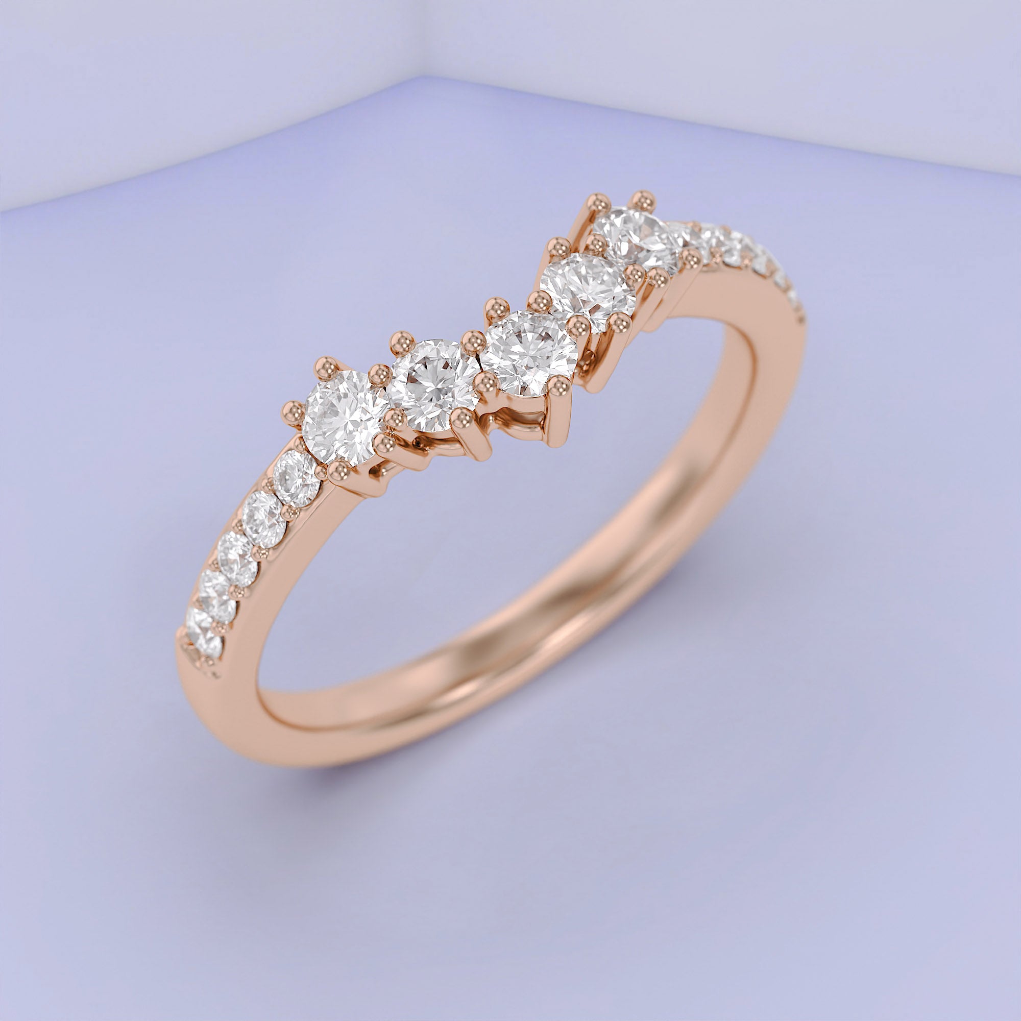 Round Lab Grown Diamond - Curved Chevron Stackable Ring