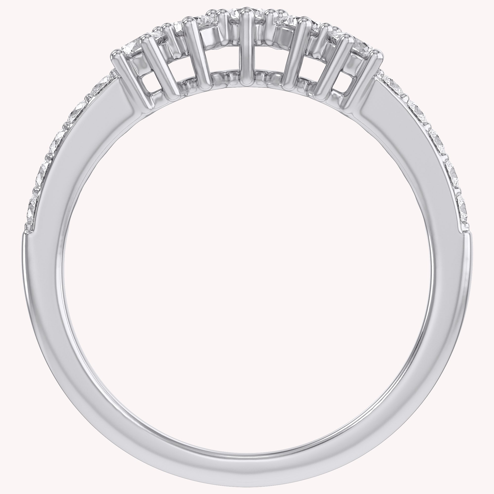 Round Lab Grown Diamond - Curved Chevron Stackable Ring