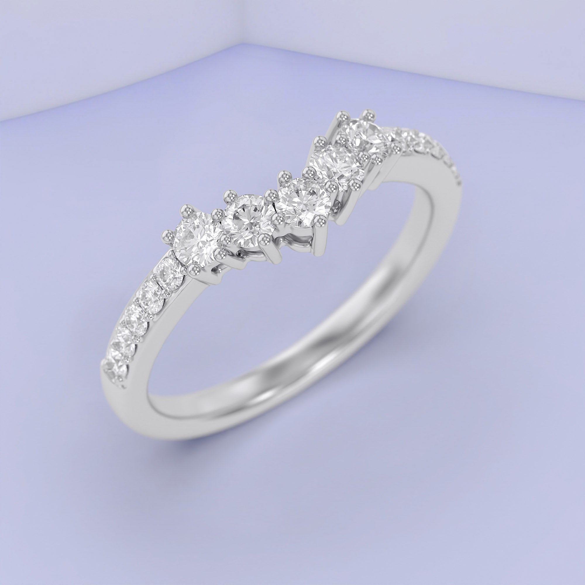 Round Lab Grown Diamond - Curved Chevron Stackable Ring