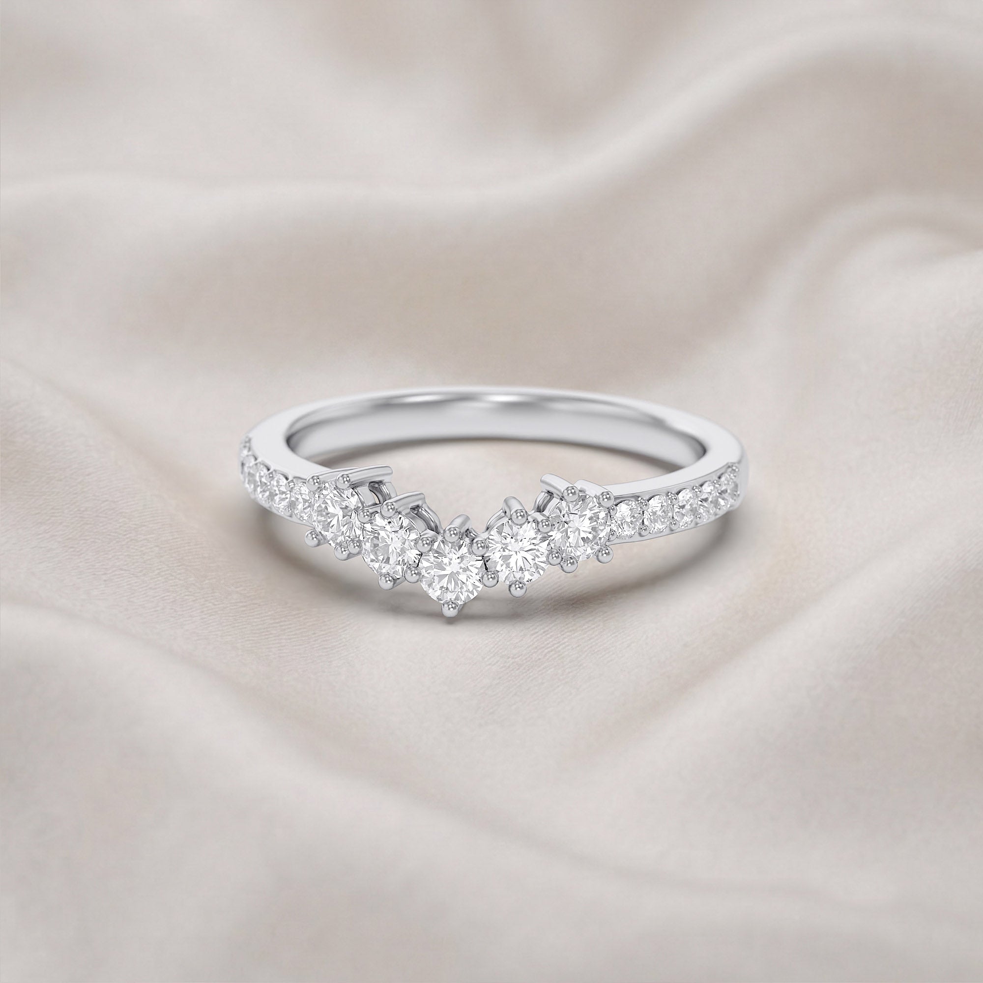 Round Lab Grown Diamond - Curved Chevron Stackable Ring