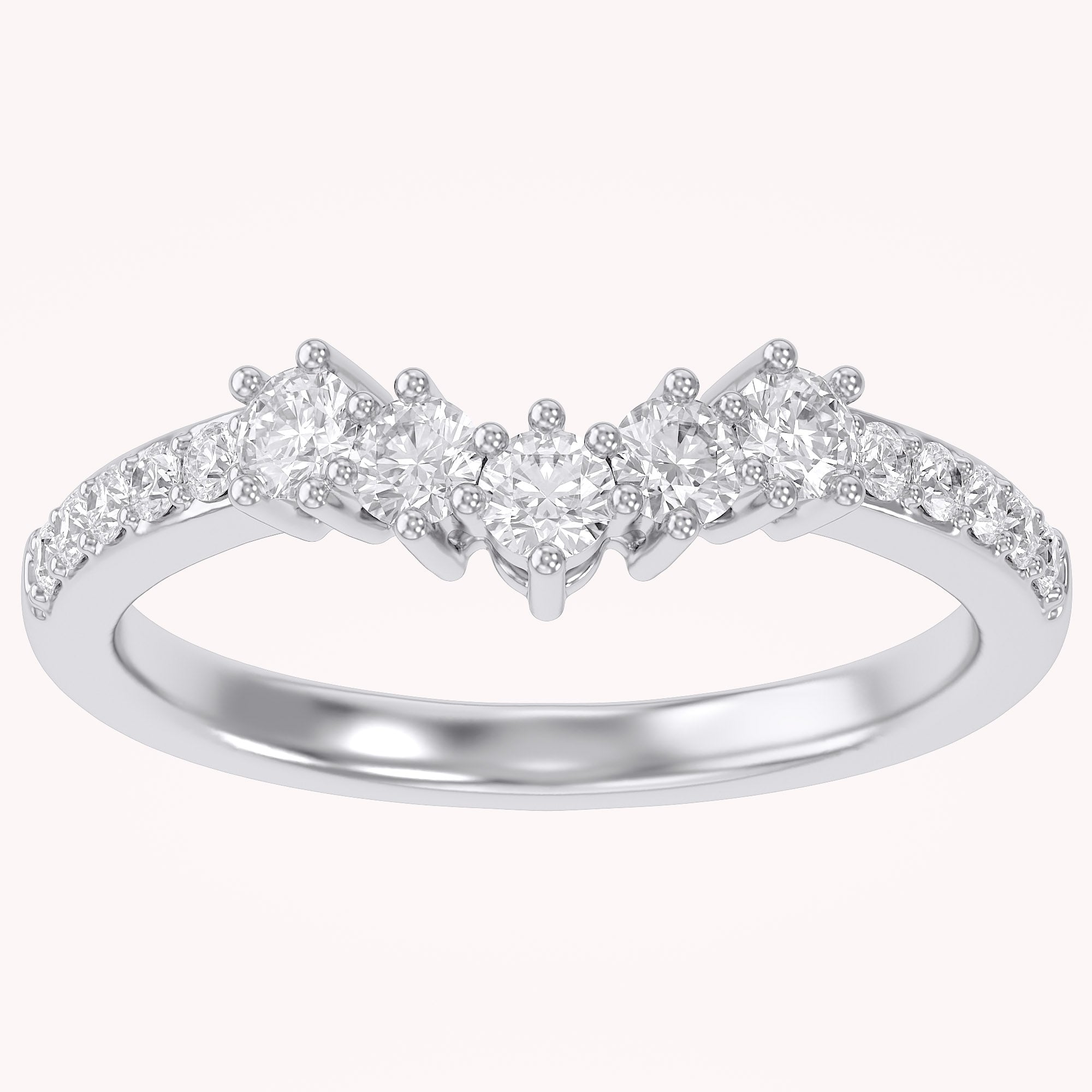 Round Lab Grown Diamond - Curved Chevron Stackable Ring
