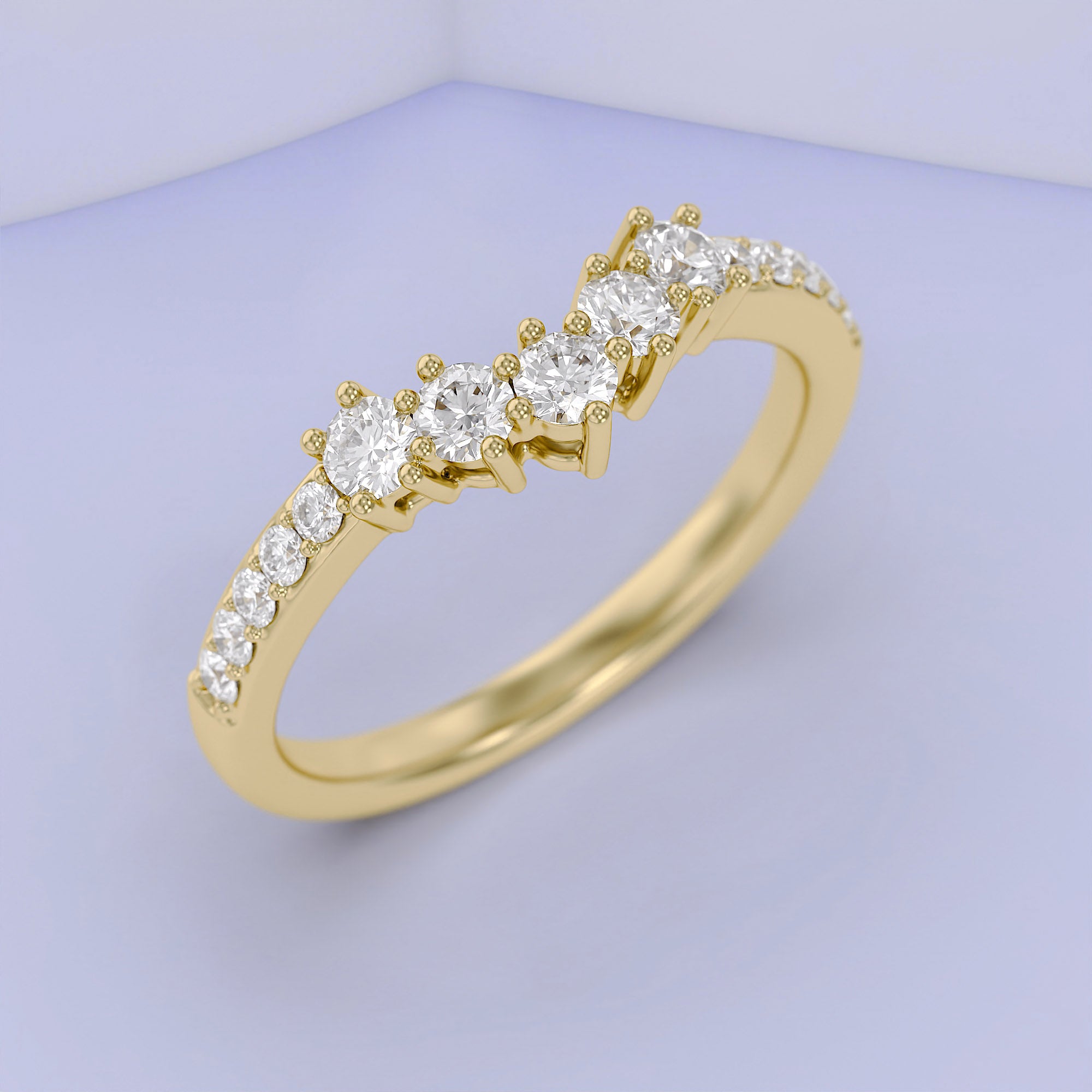 Round Lab Grown Diamond - Curved Chevron Stackable Ring